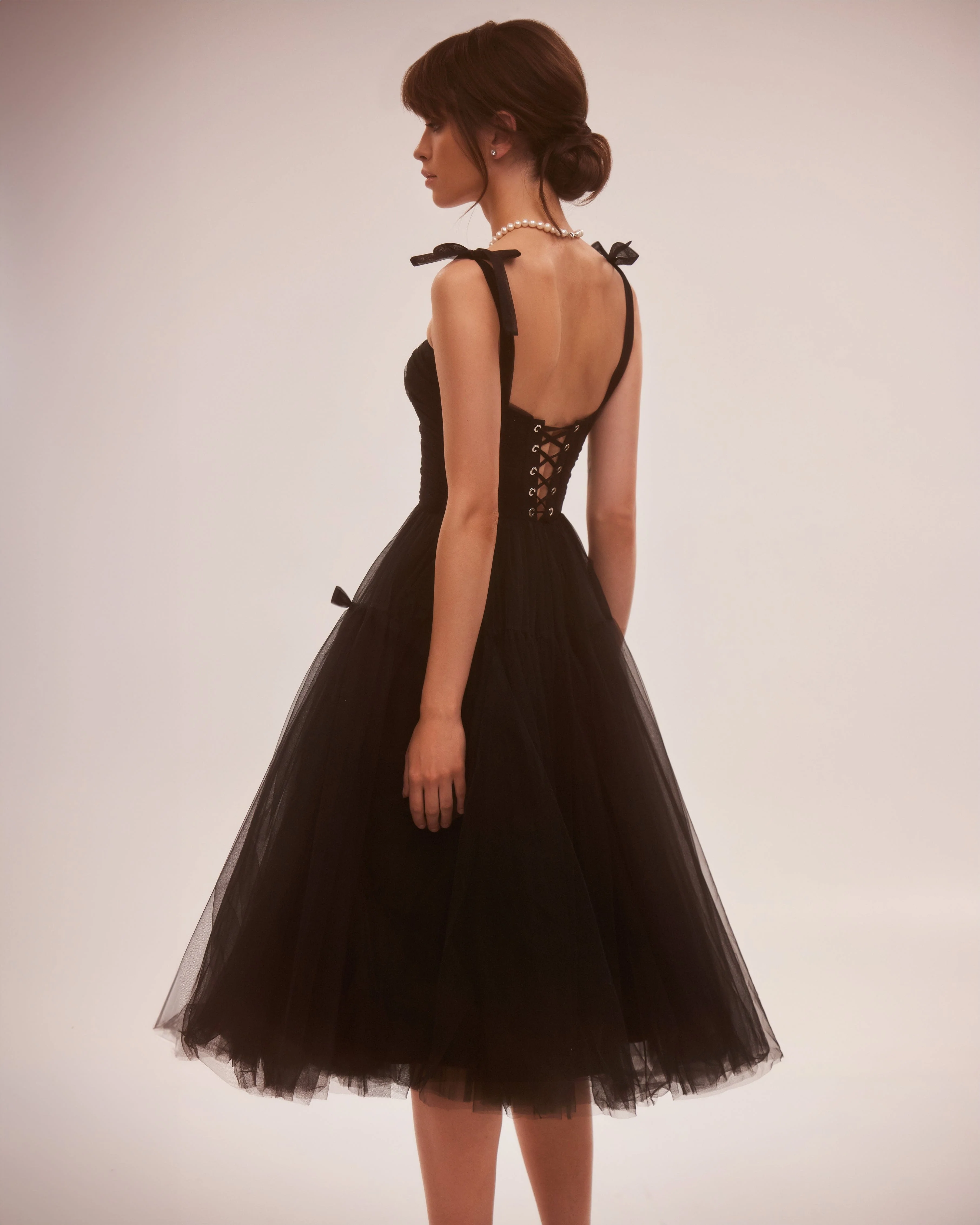 Adorable midi tie-strap black tulle dress - Image 3
