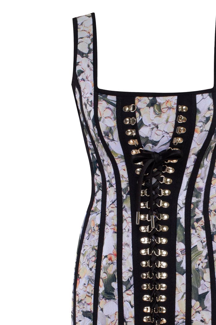 Alluring floral mini dress with bold lace-up hook closure - Image 6