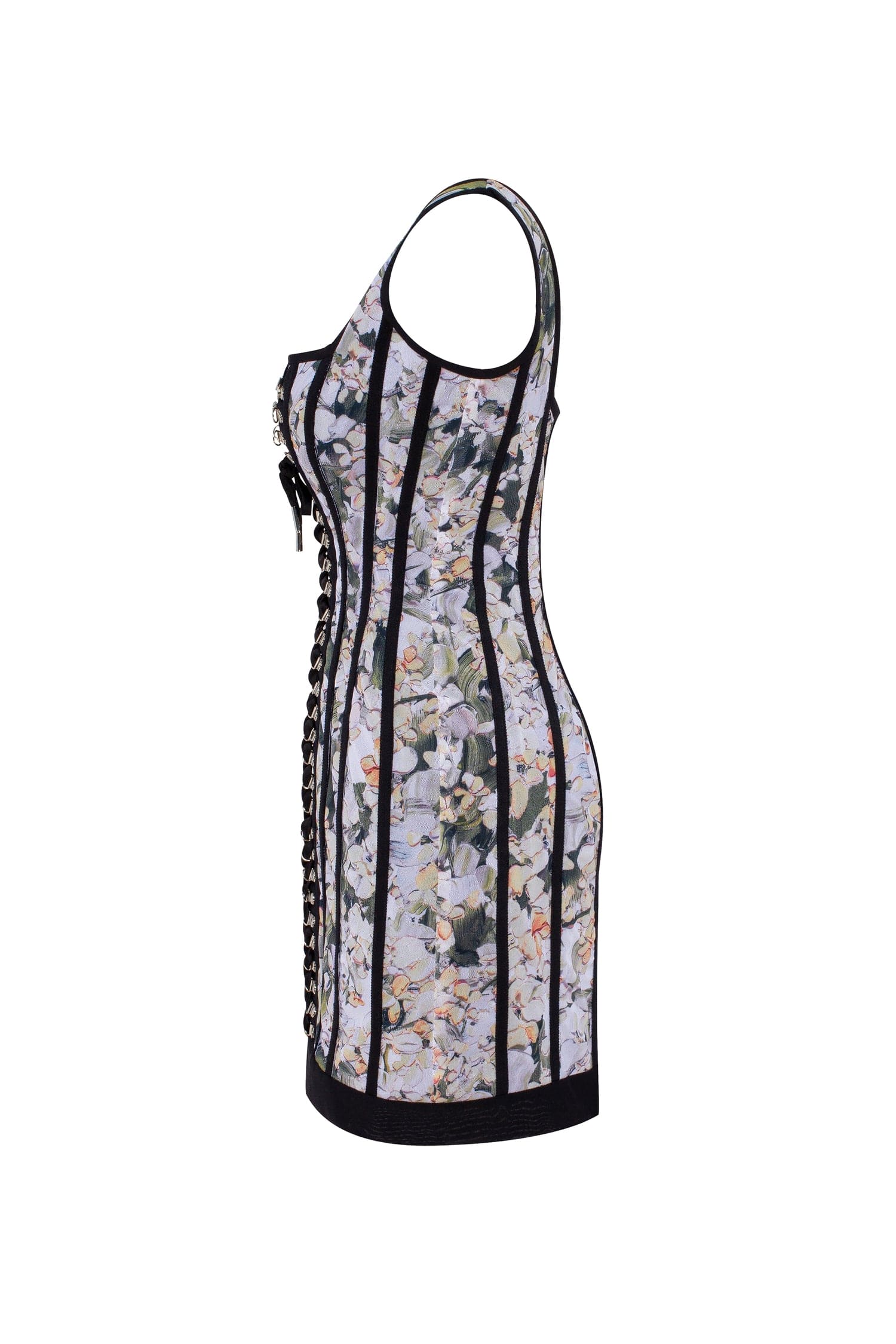 Alluring floral mini dress with bold lace-up hook closure - Image 7