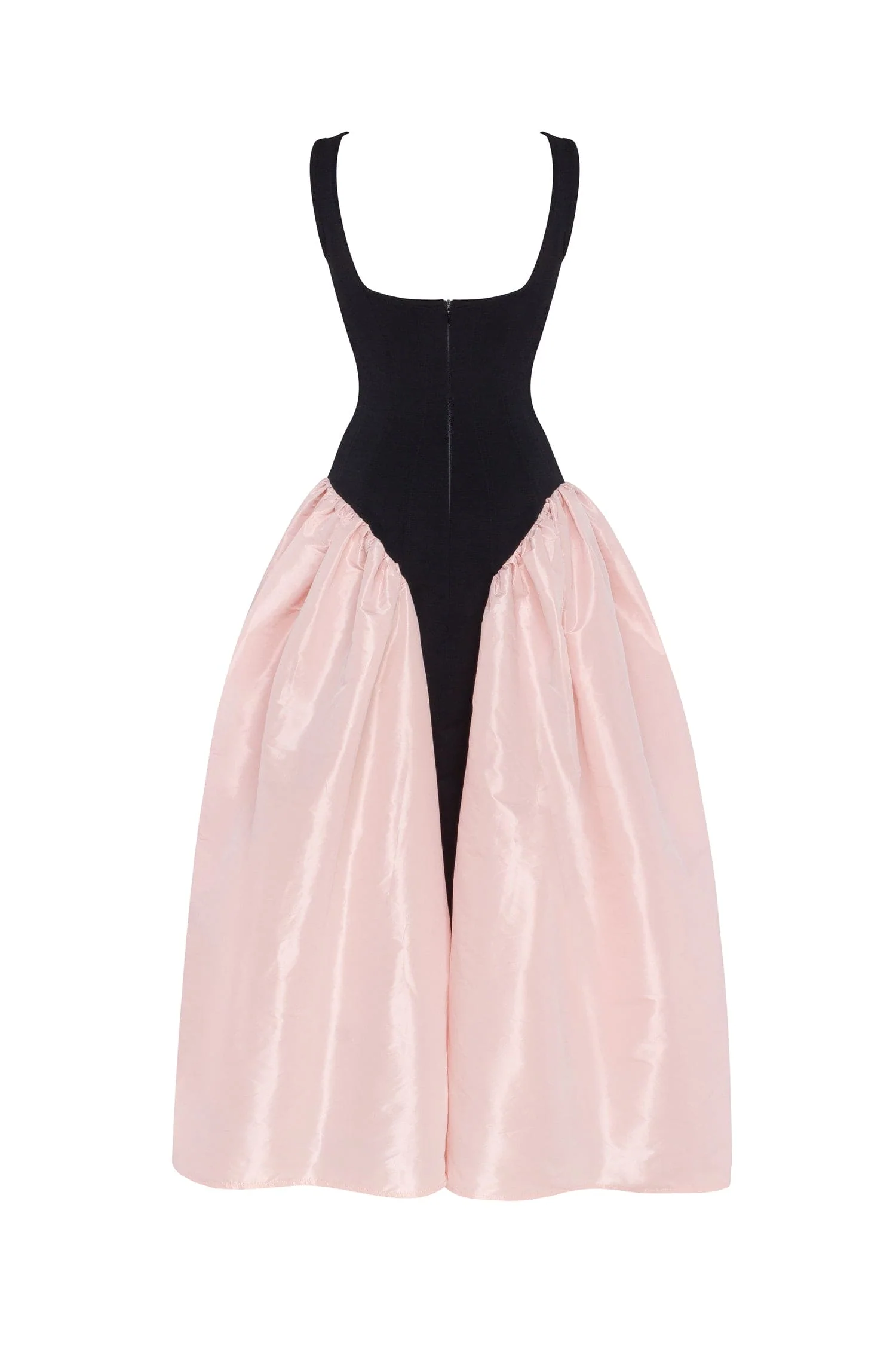 Black corset dress on straps with a glossy pink midi skirt - Image 4