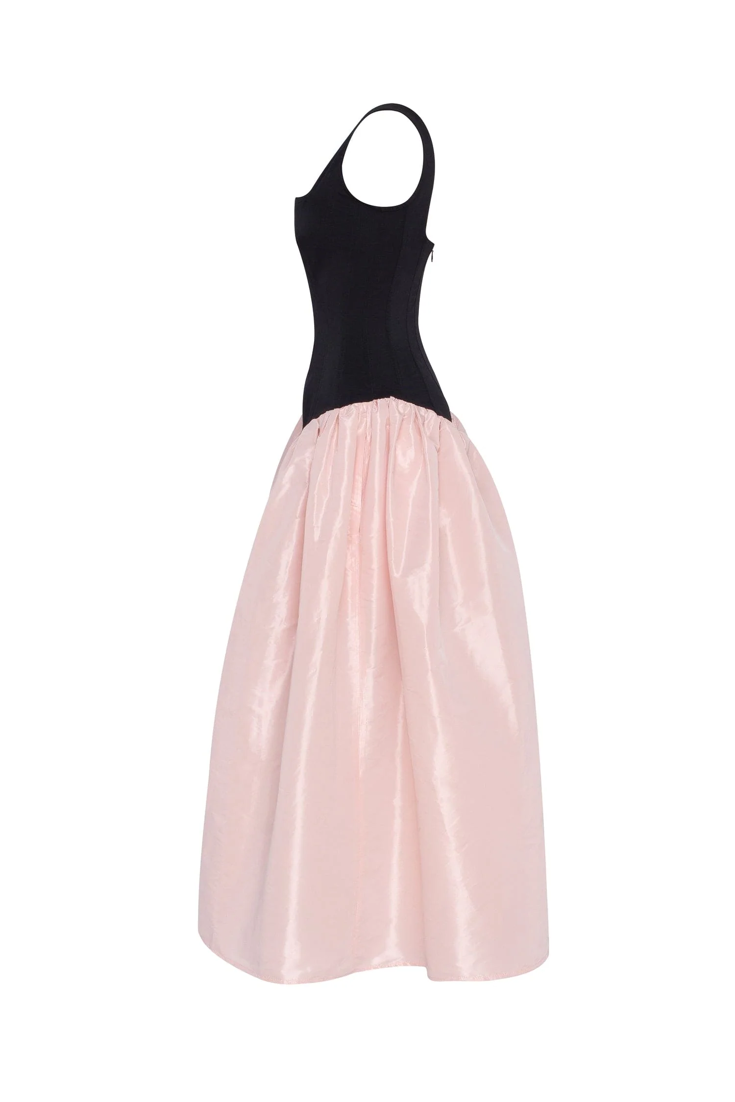 Black corset dress on straps with a glossy pink midi skirt - Image 6