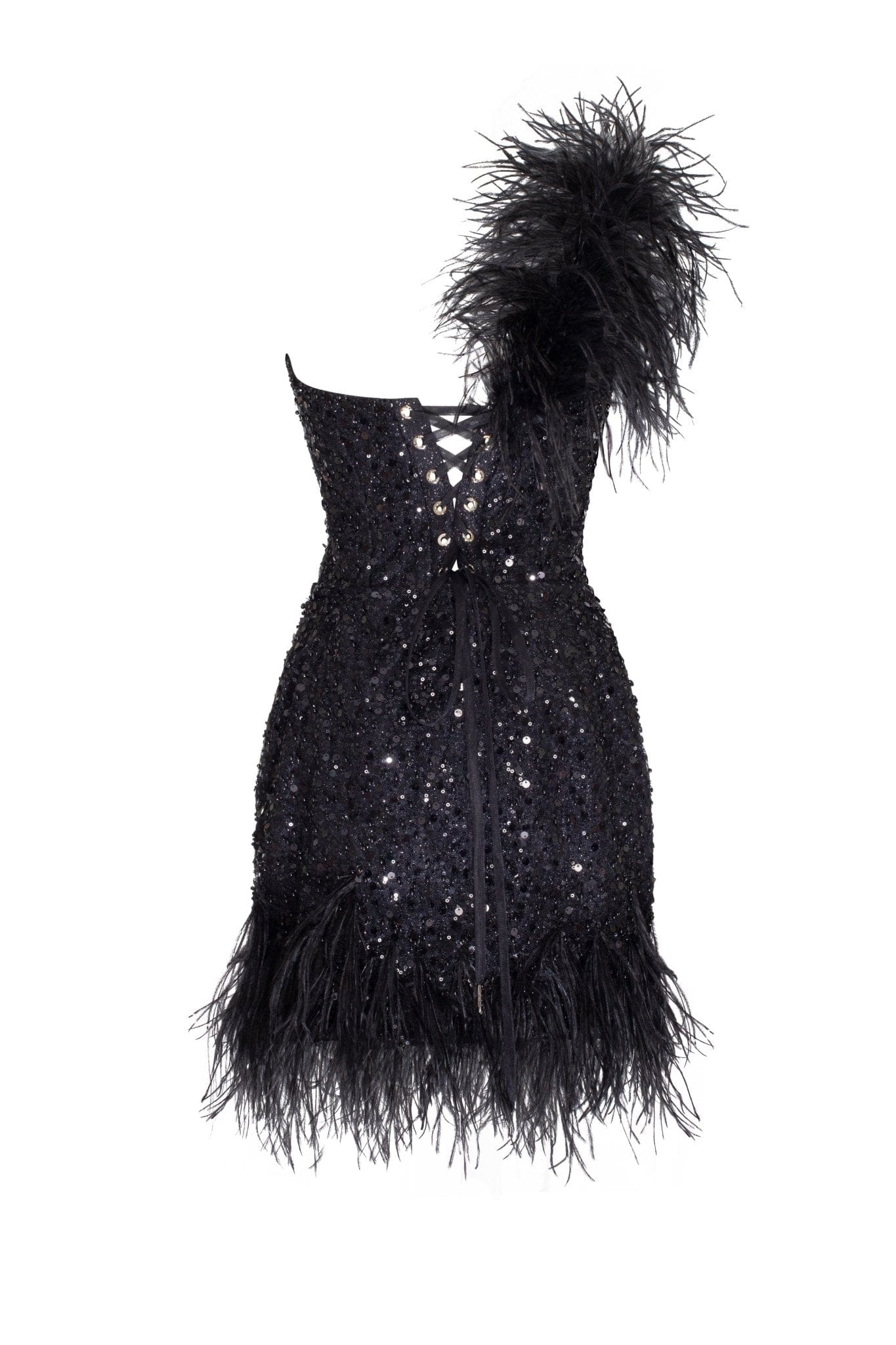 Black Stunning heart-shaped mini dress with feathers - Image 4