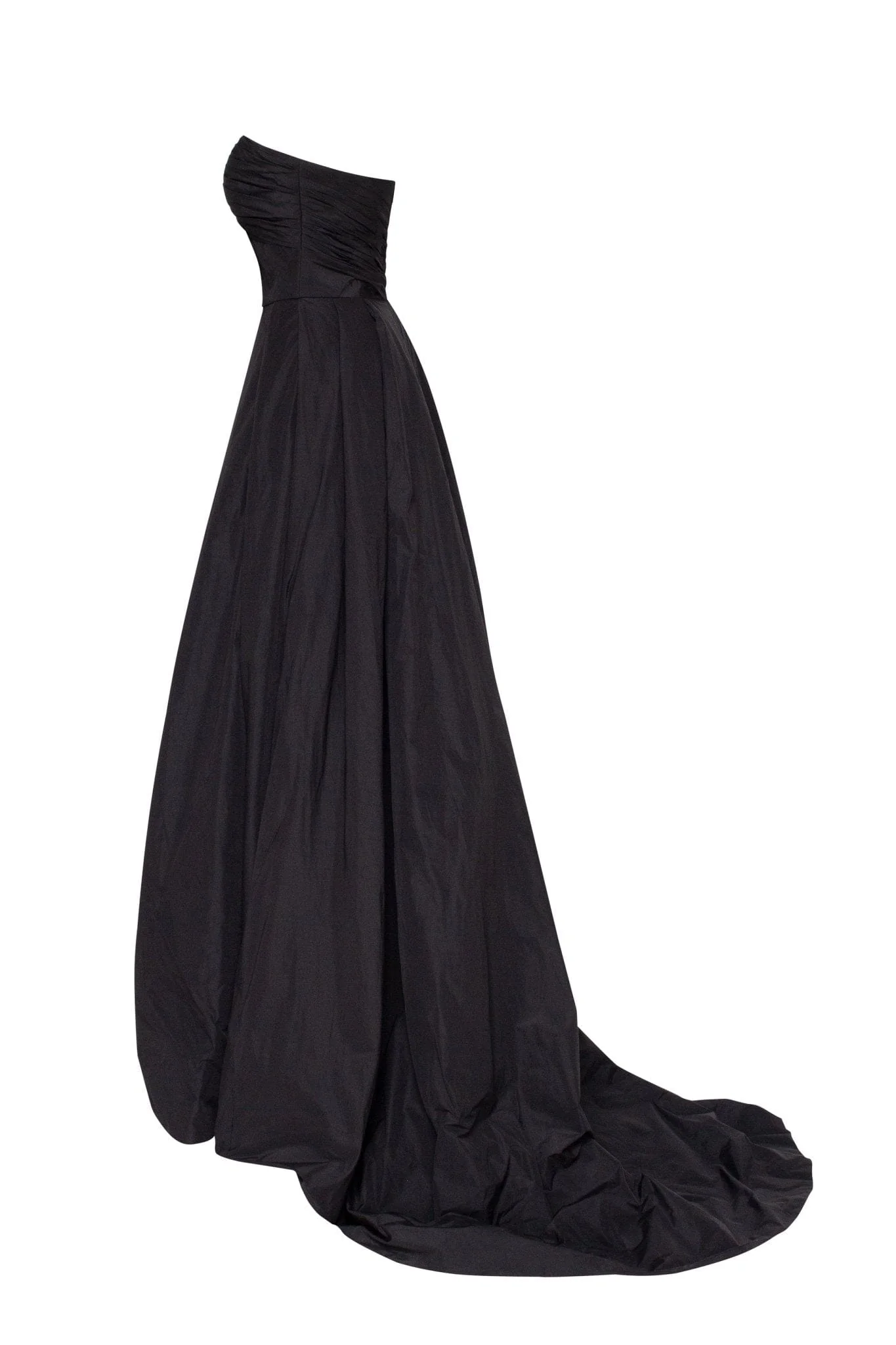 Black taffeta evening gown with a high slit and one-shoulder wrap top - Image 5