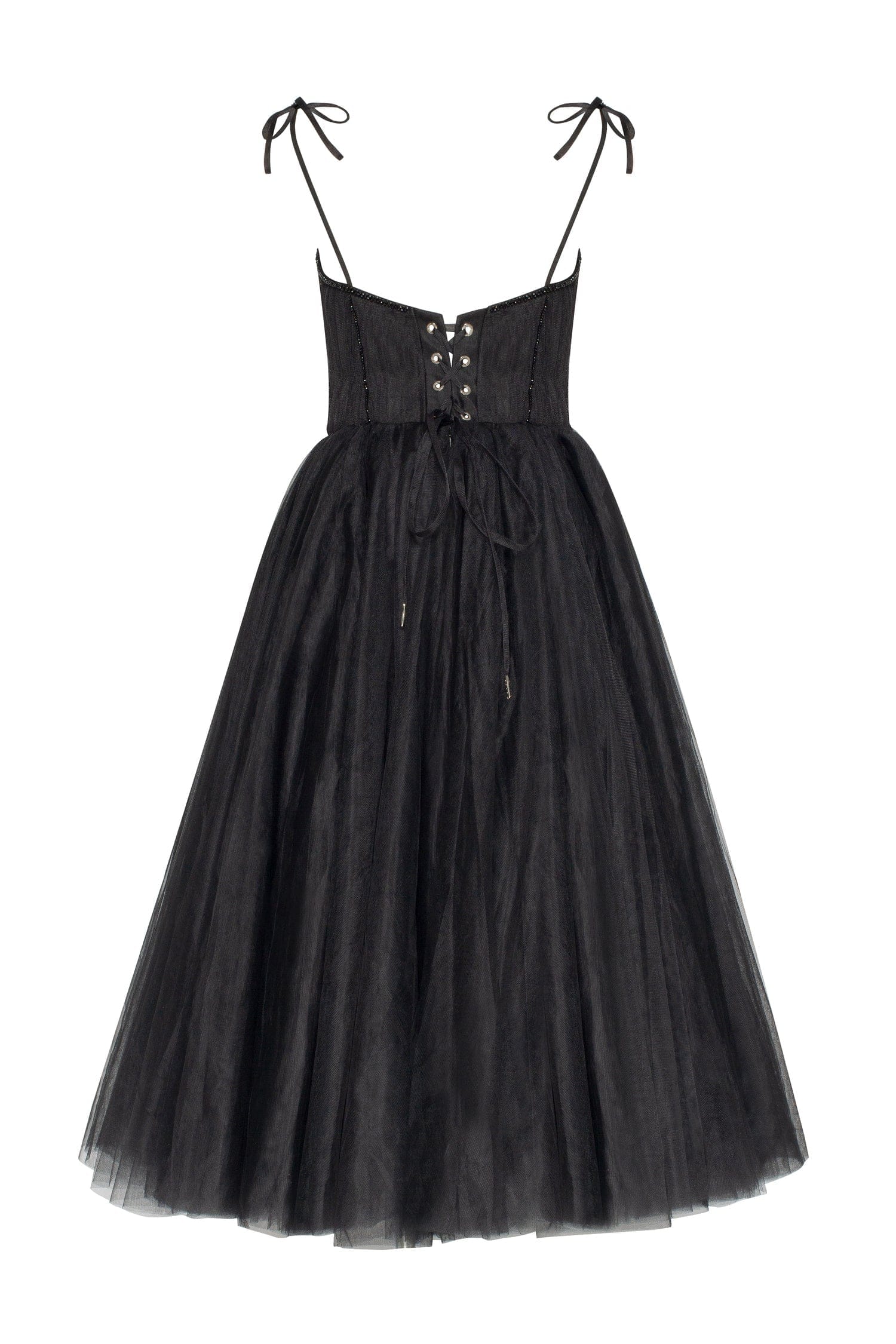 Black Tie-strap cocktail dress with the elegant corset embroidery - Image 4