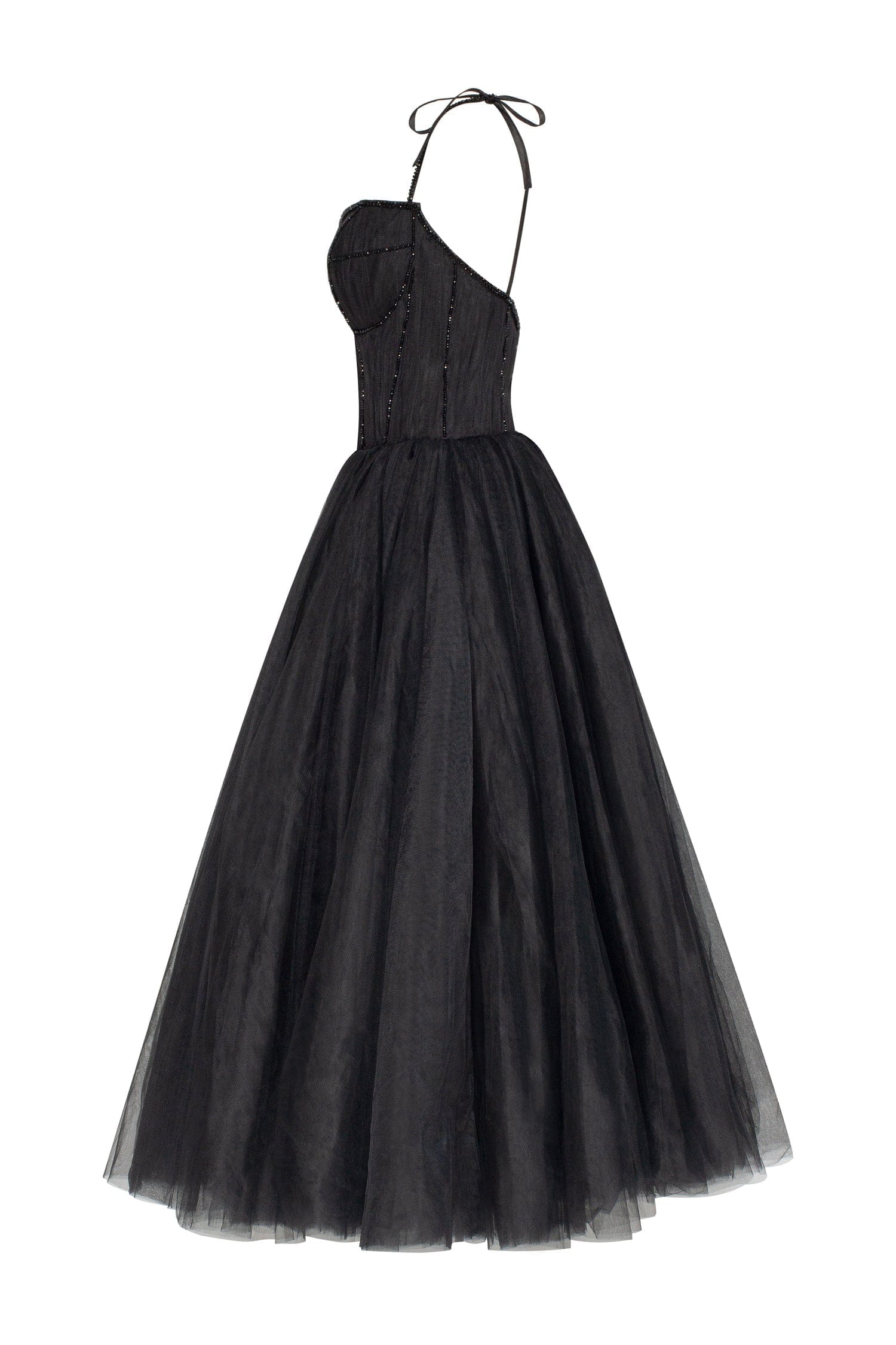 Black Tie-strap cocktail dress with the elegant corset embroidery - Image 7