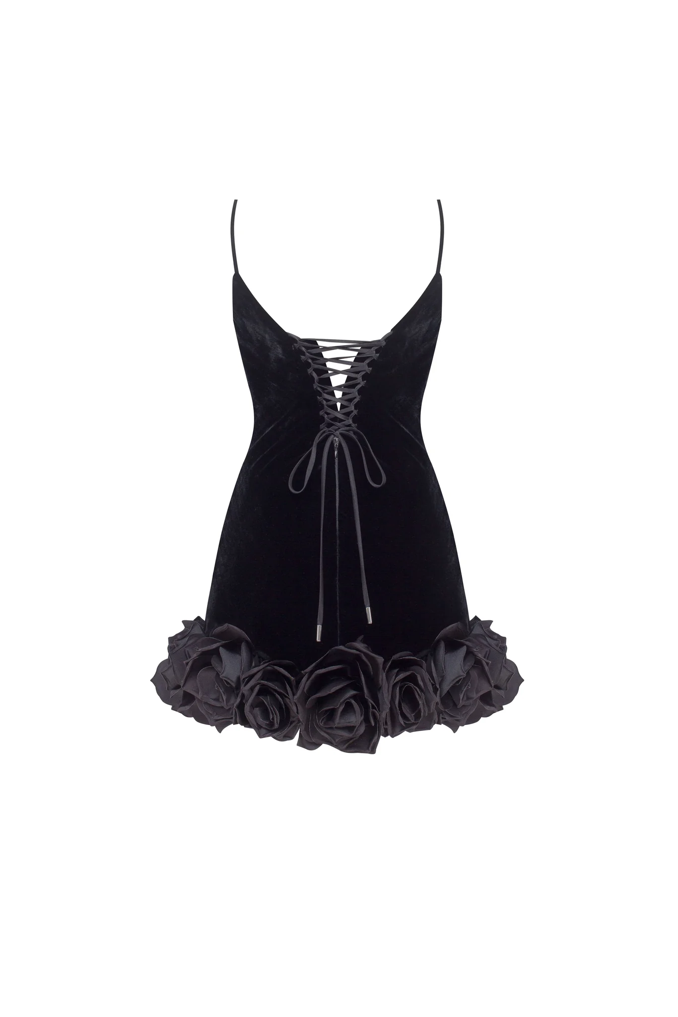 Black velvet mini dress with 3D flowers - Image 4