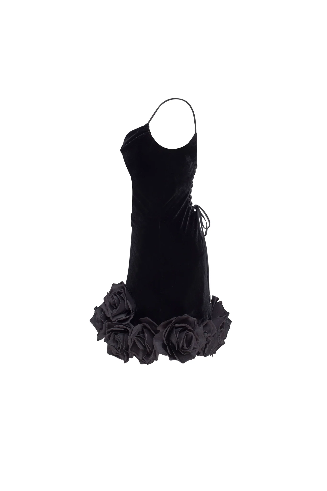 Black velvet mini dress with 3D flowers - Image 6