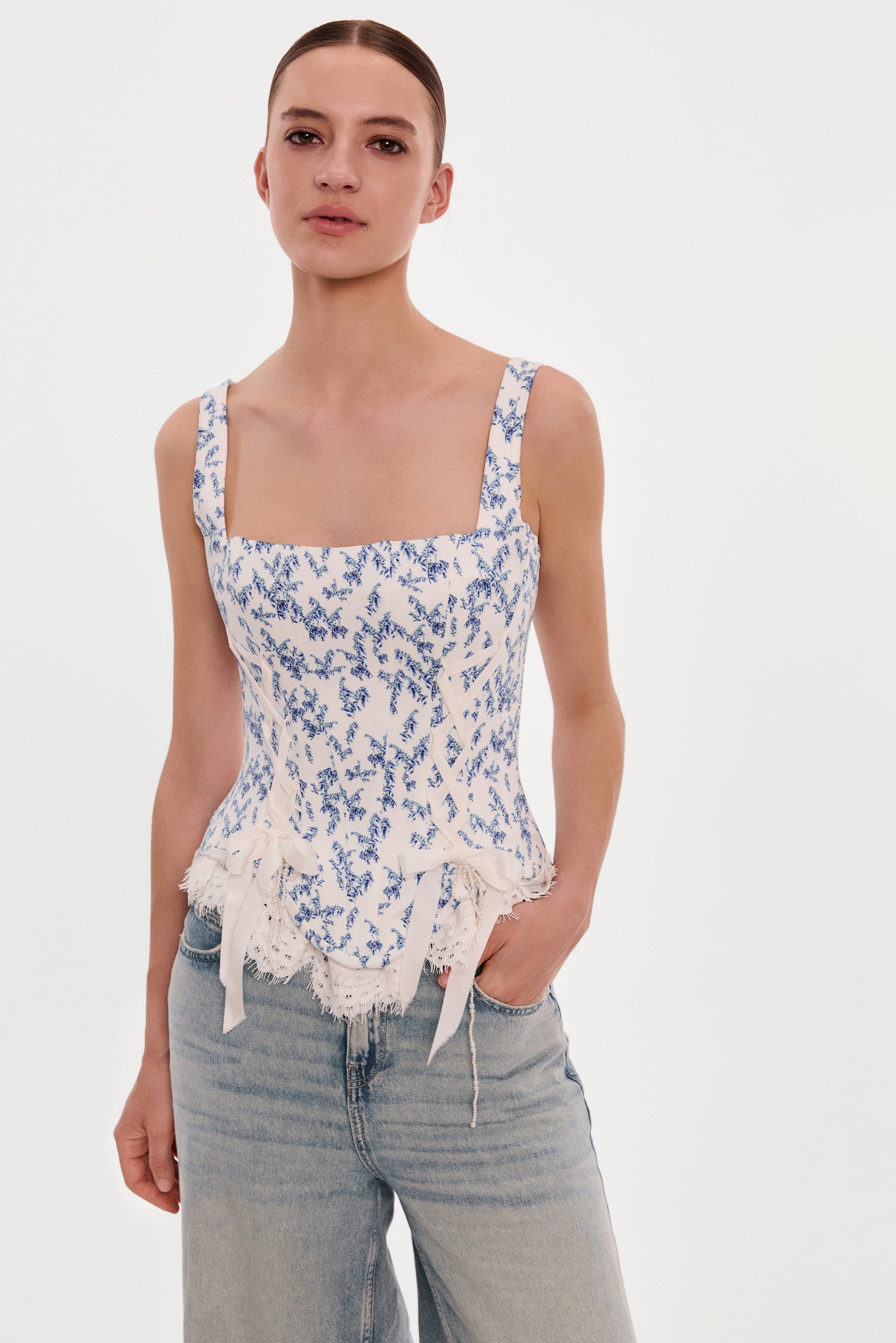 Blue lavender corset on straps with bows and ribbon lacing - Image 5