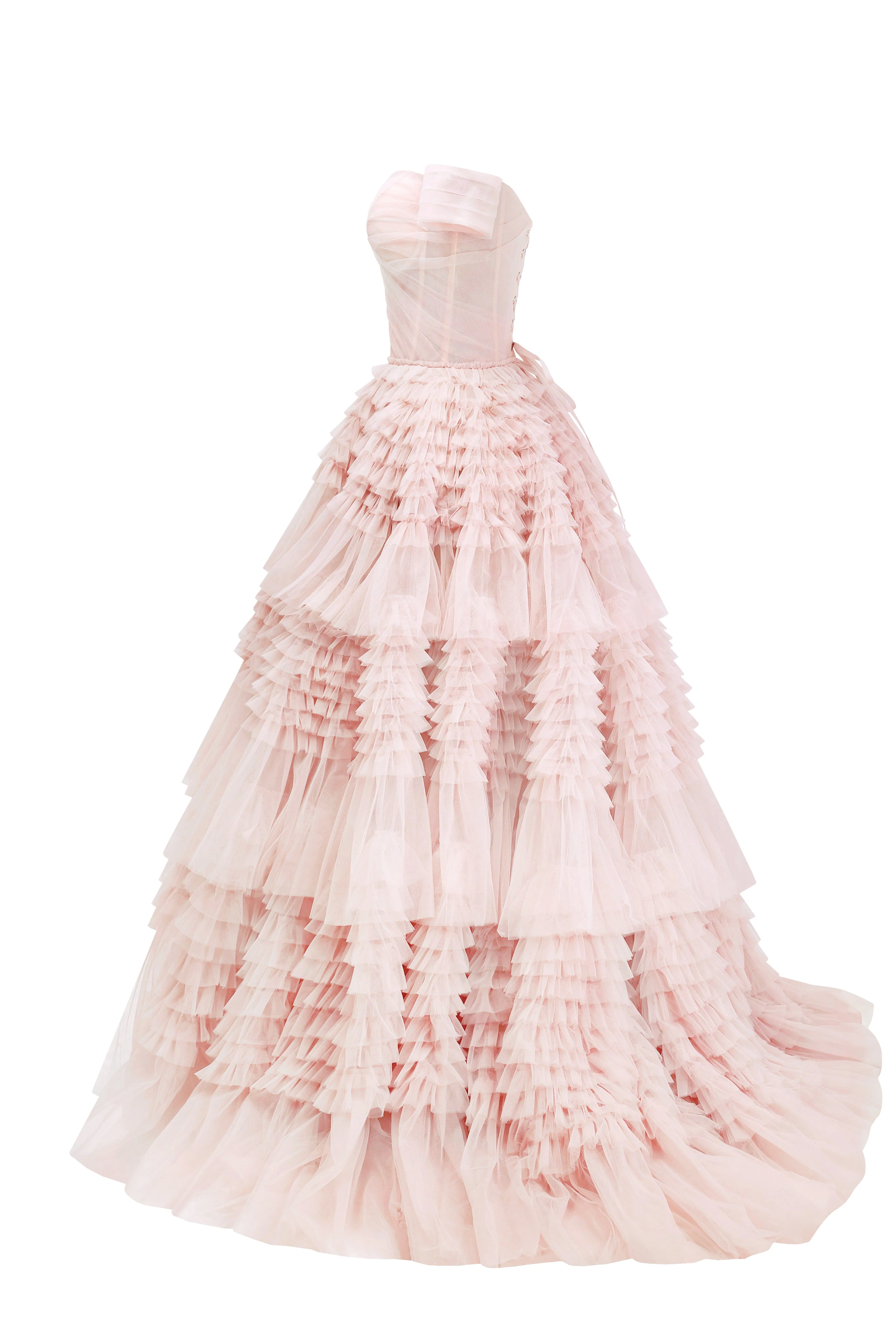 Misty Rose Off-The-Shoulder Frill-Layered Gown - Image 5