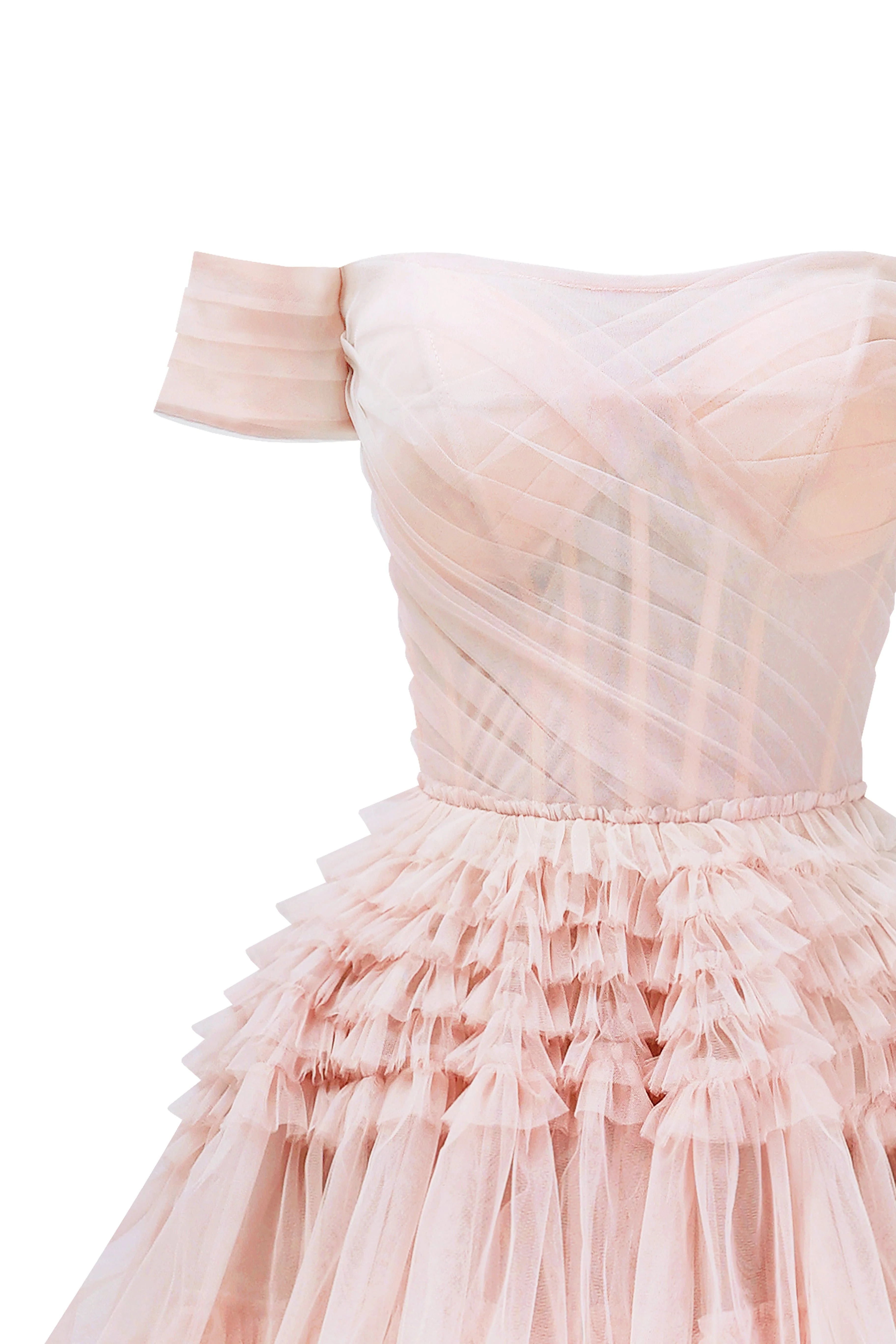 Misty Rose Off-The-Shoulder Frill-Layered Gown - Image 6