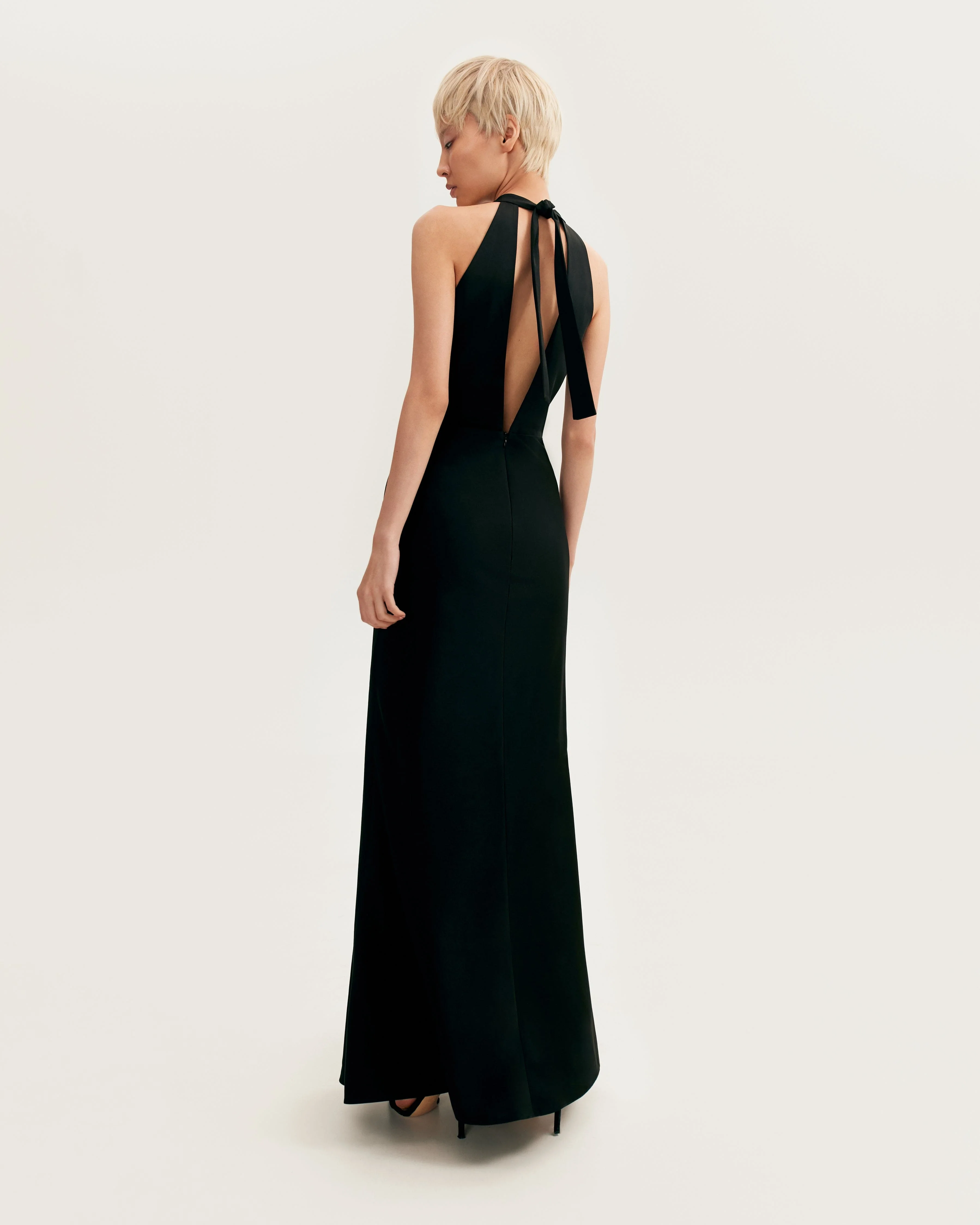 Classical black halterneck satin maxi dress, Xo Xo - Image 3