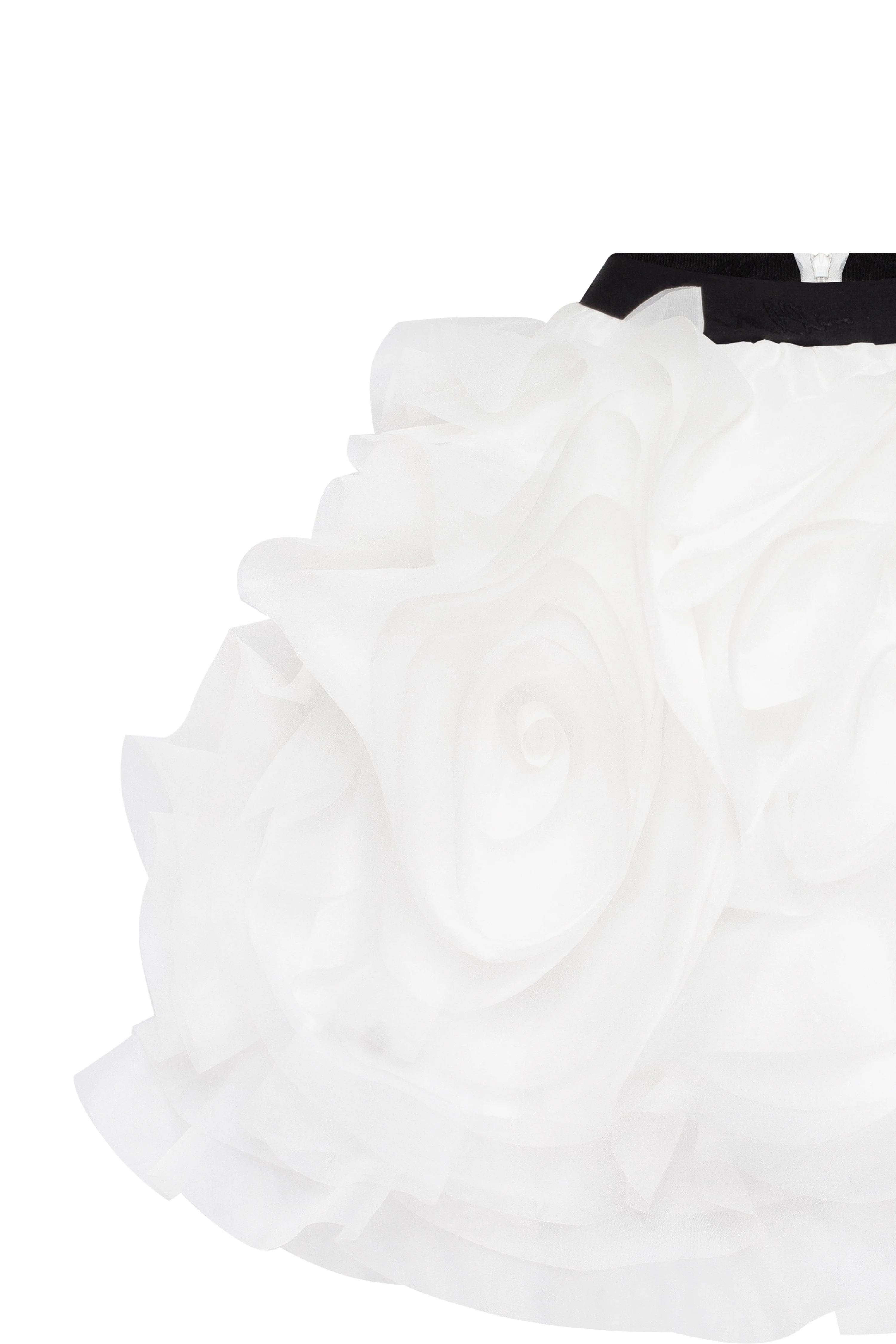 Danceable mini skirt with ruched flower appliques in white, Midnight Walk - Image 6
