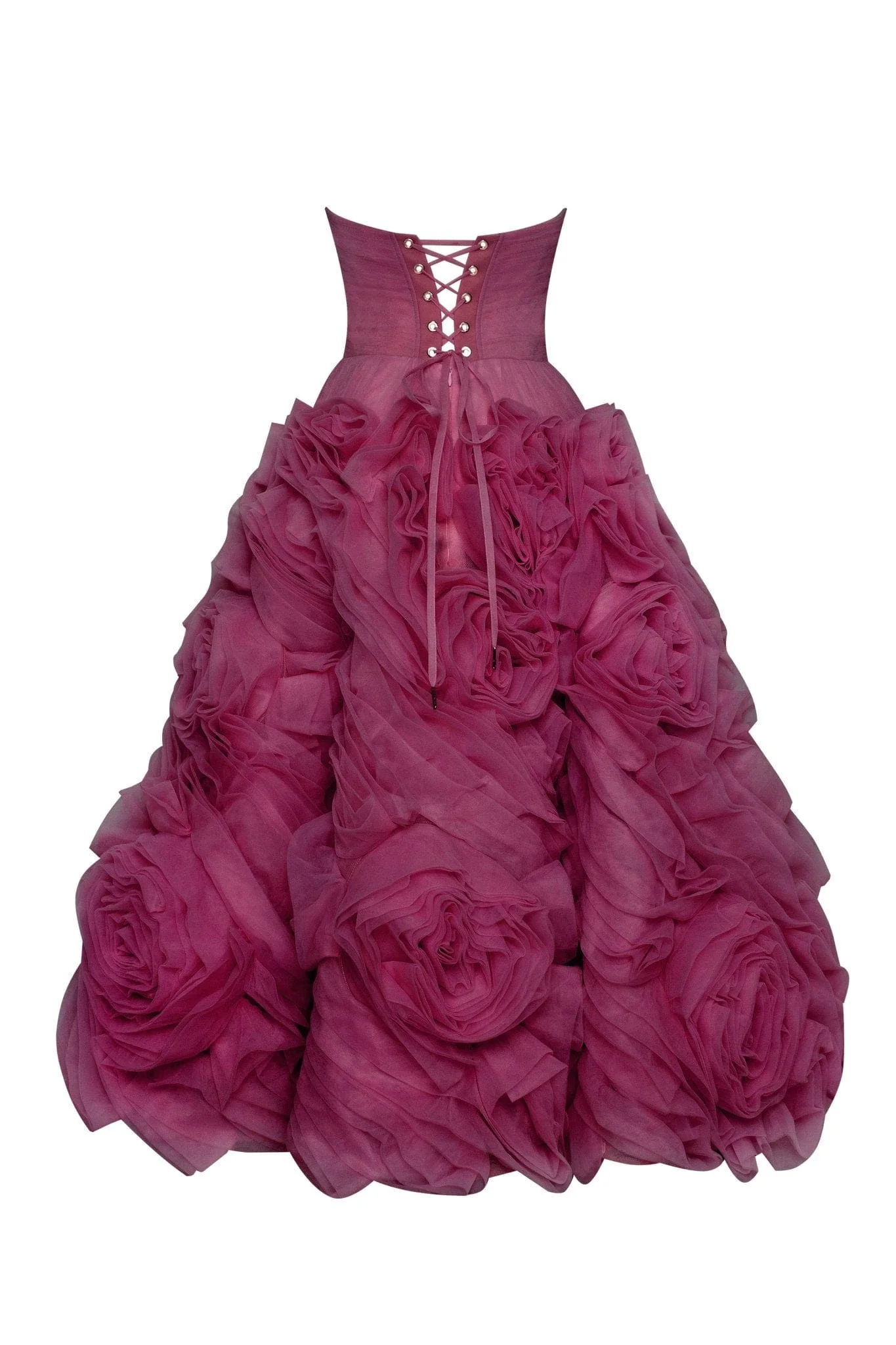 Dramatically flowered tulle dress in wine color - Image 4