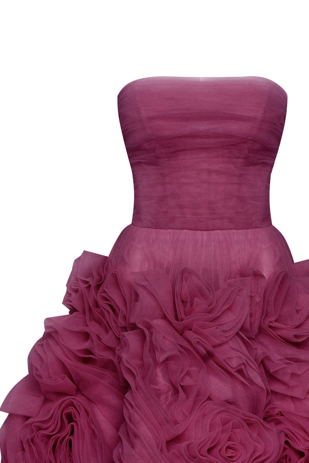 Dramatically flowered tulle dress in wine color - Image 6