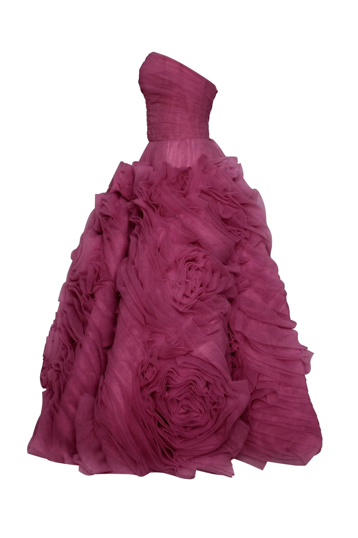 Dramatically flowered tulle dress in wine color - Image 7