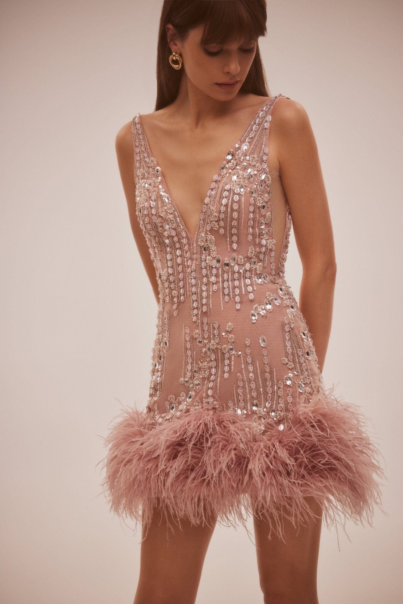 Fabulous mini dress on straps adorned with crystals and feathers - Image 3