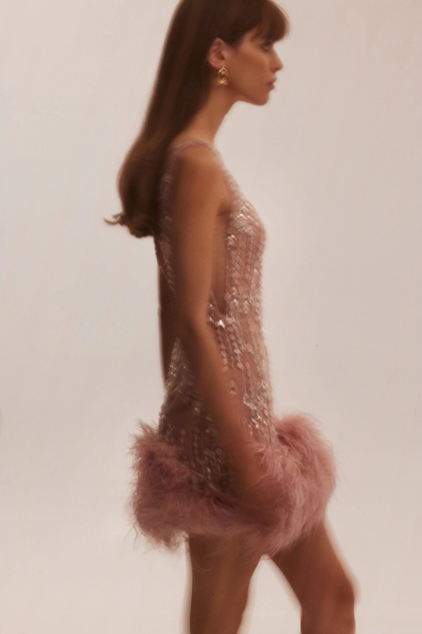 Fabulous mini dress on straps adorned with crystals and feathers - Image 5