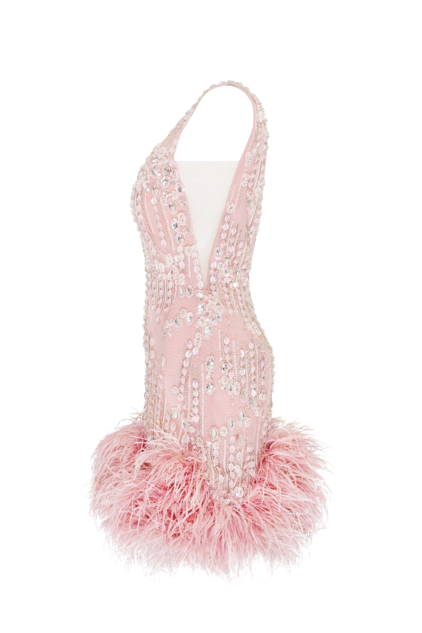 Fabulous mini dress on straps adorned with crystals and feathers - Image 7