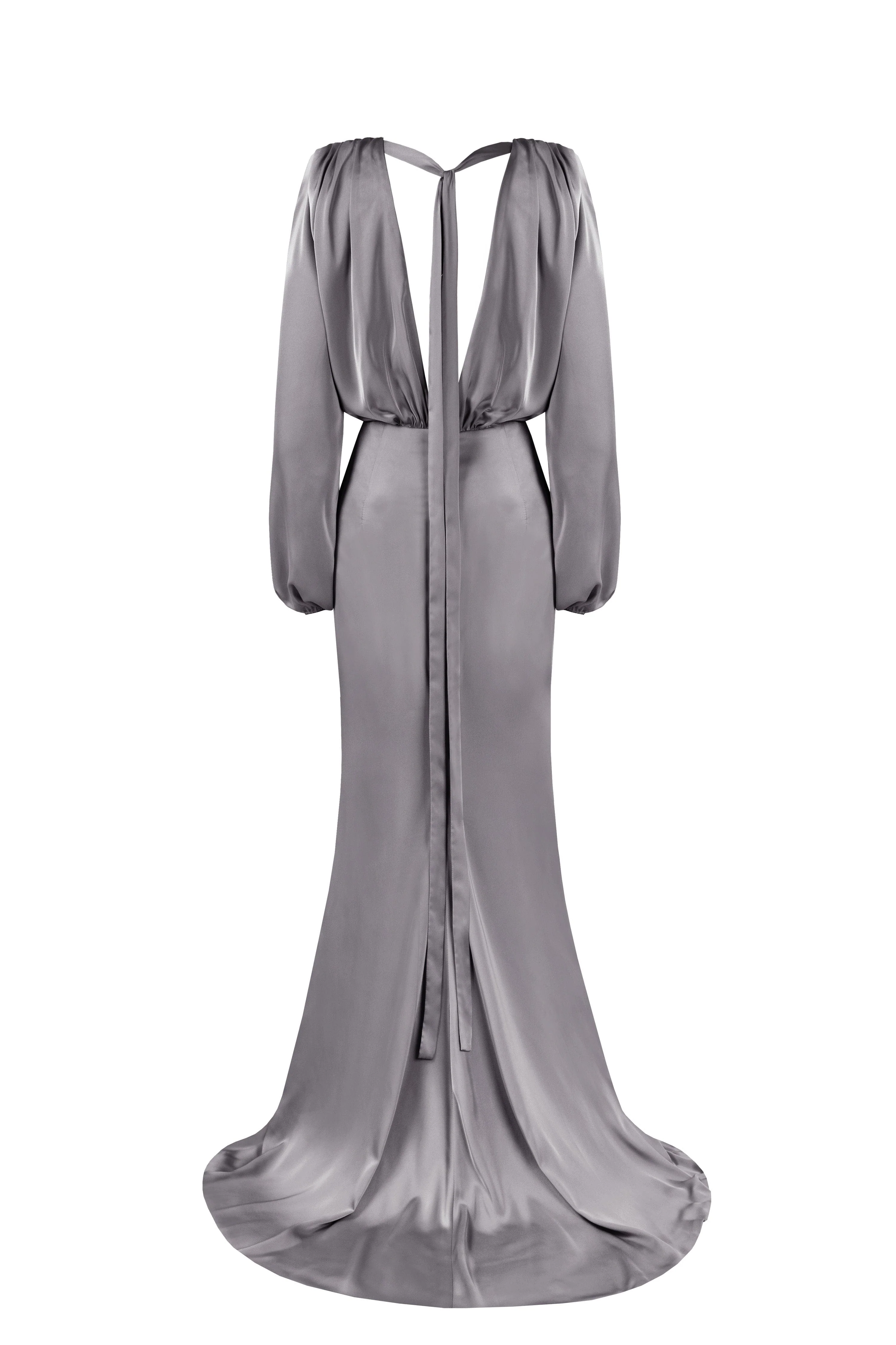 Fancy silver silk maxi evening dress - Image 4