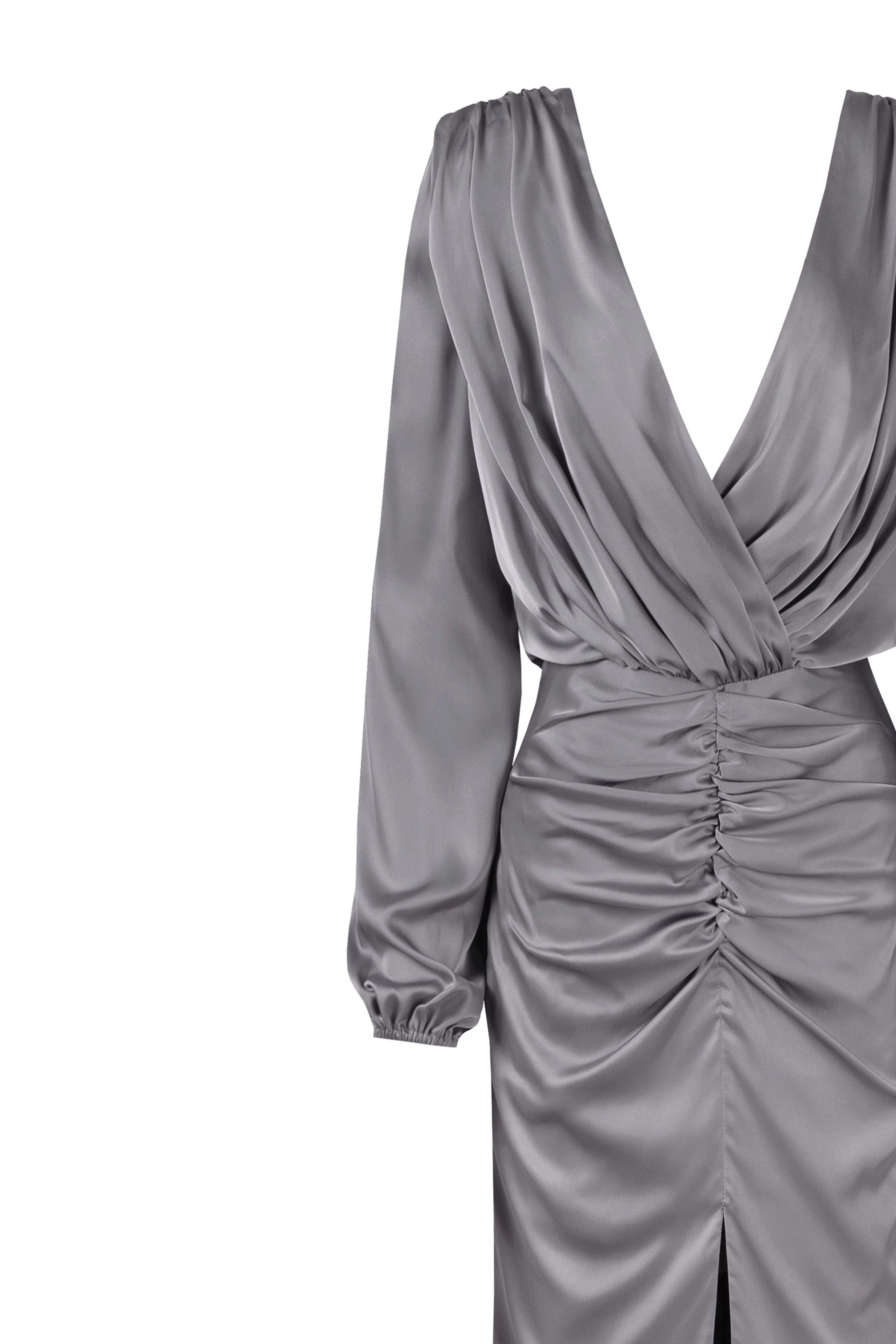 Fancy silver silk maxi evening dress - Image 6