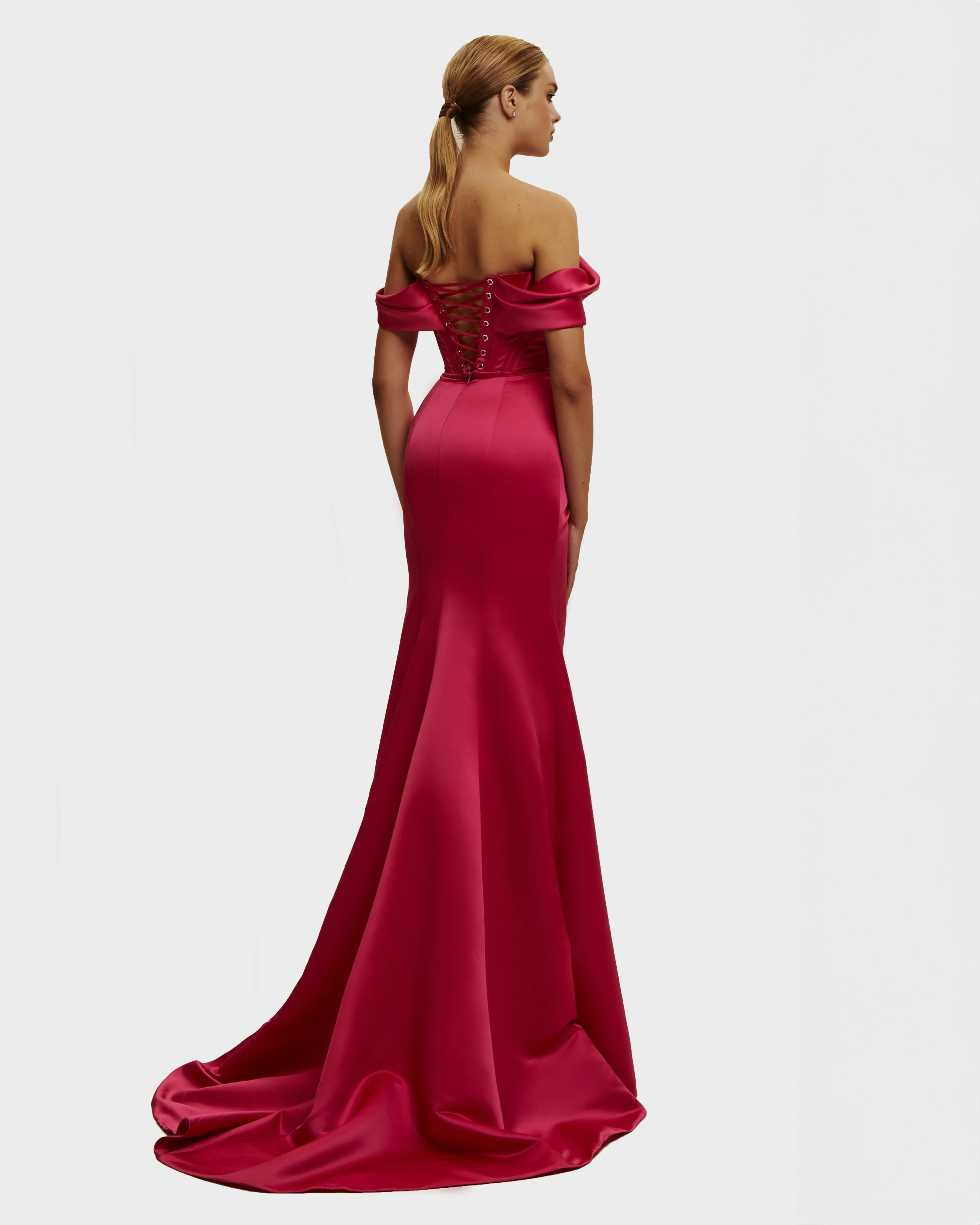 Fuchsia Princess strapless gown with thigh slit - Image 3