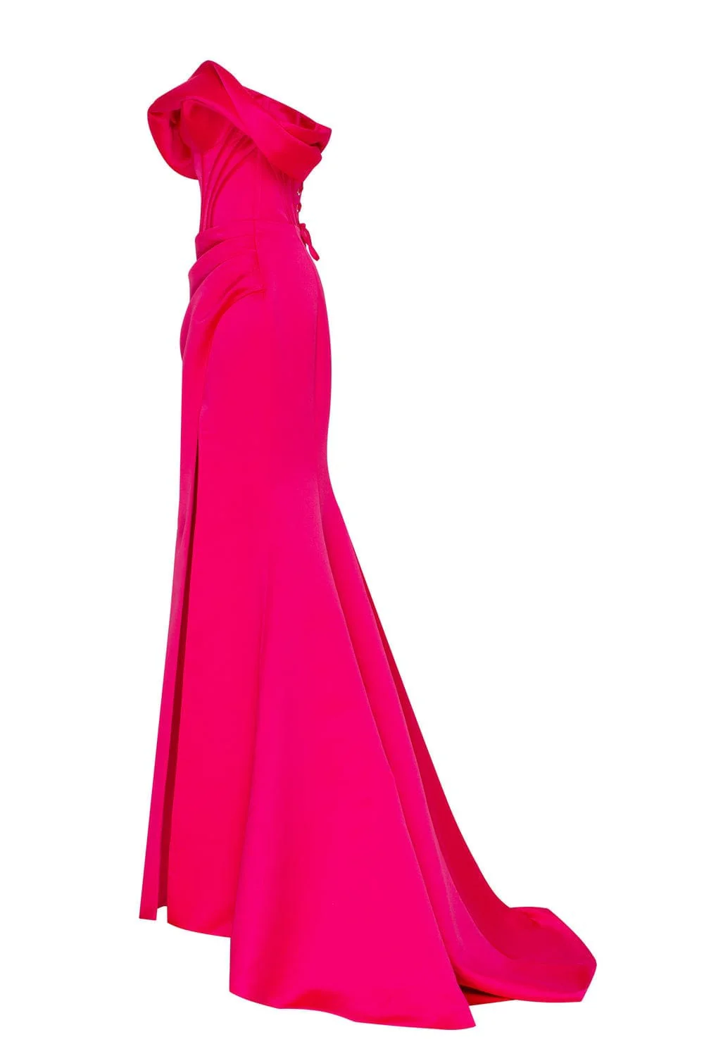 Fuchsia Princess strapless gown with thigh slit - Image 6