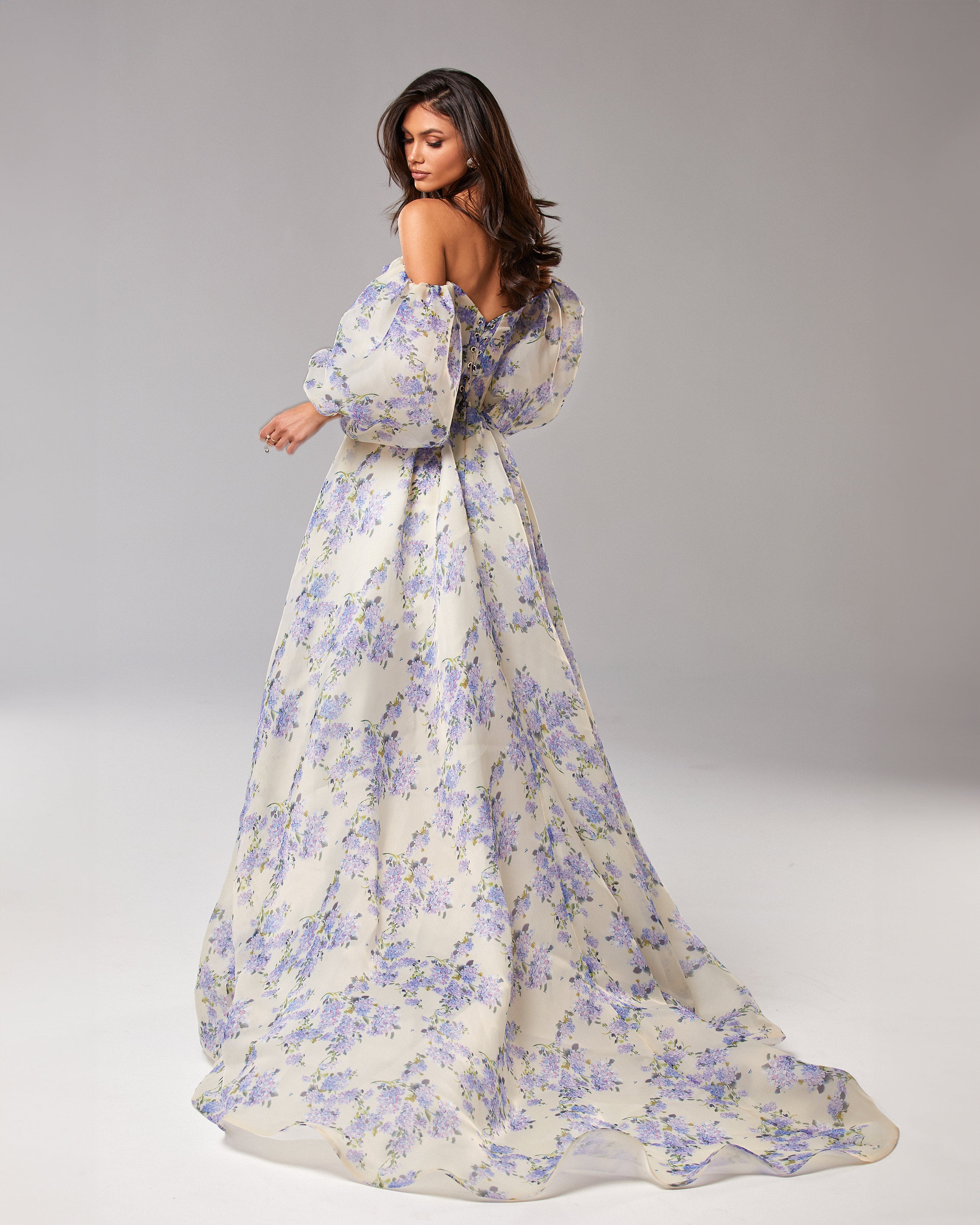 Hydrangea Elegant floral puff sleeve maxi dress - Image 3