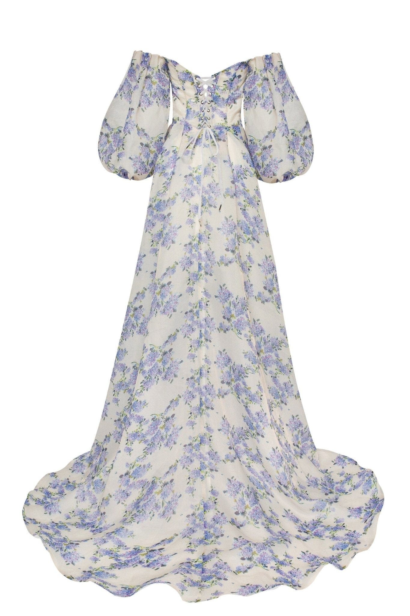 Hydrangea Elegant floral puff sleeve maxi dress - Image 4