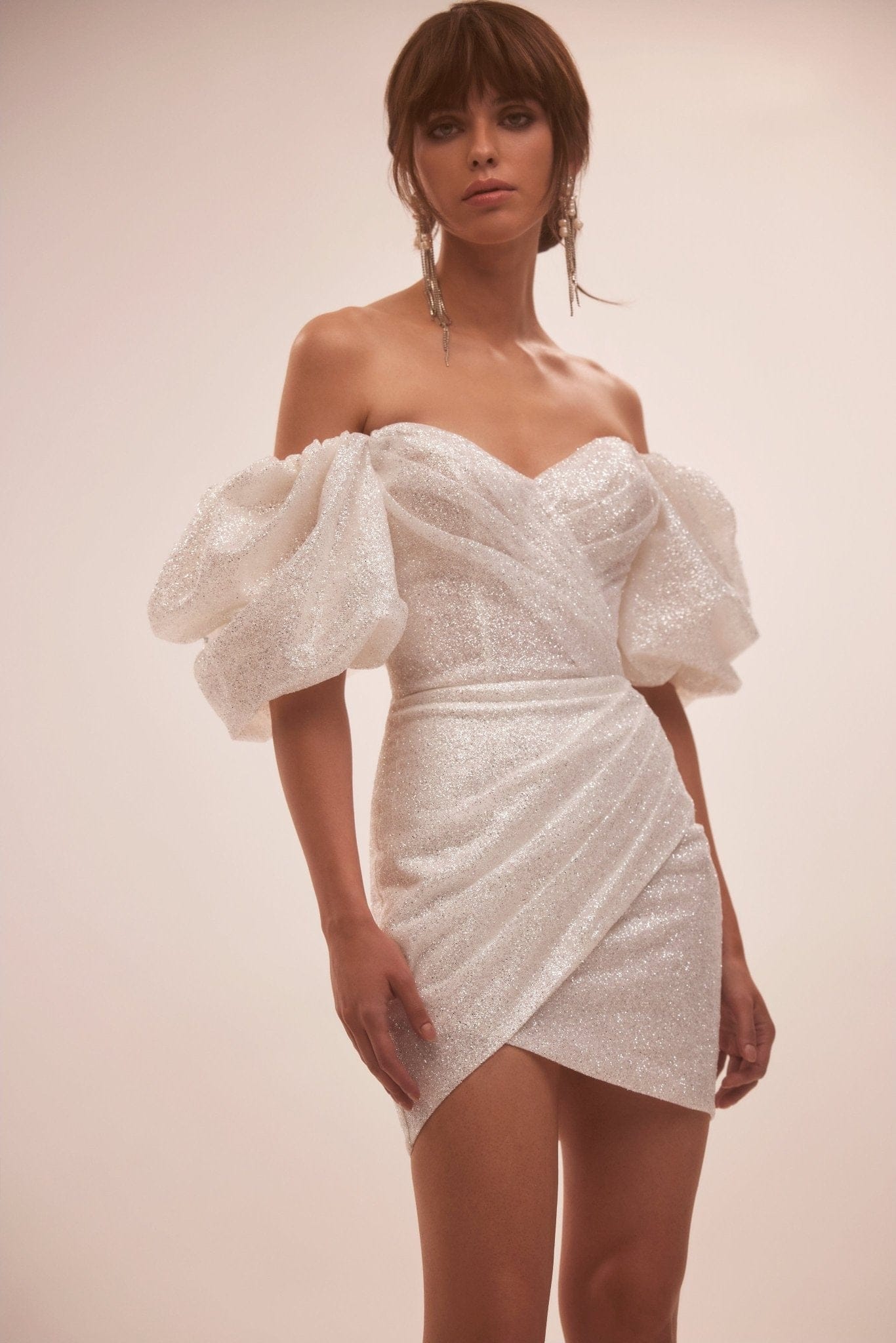 White Cute mini dress with doll sleeves - Image 5