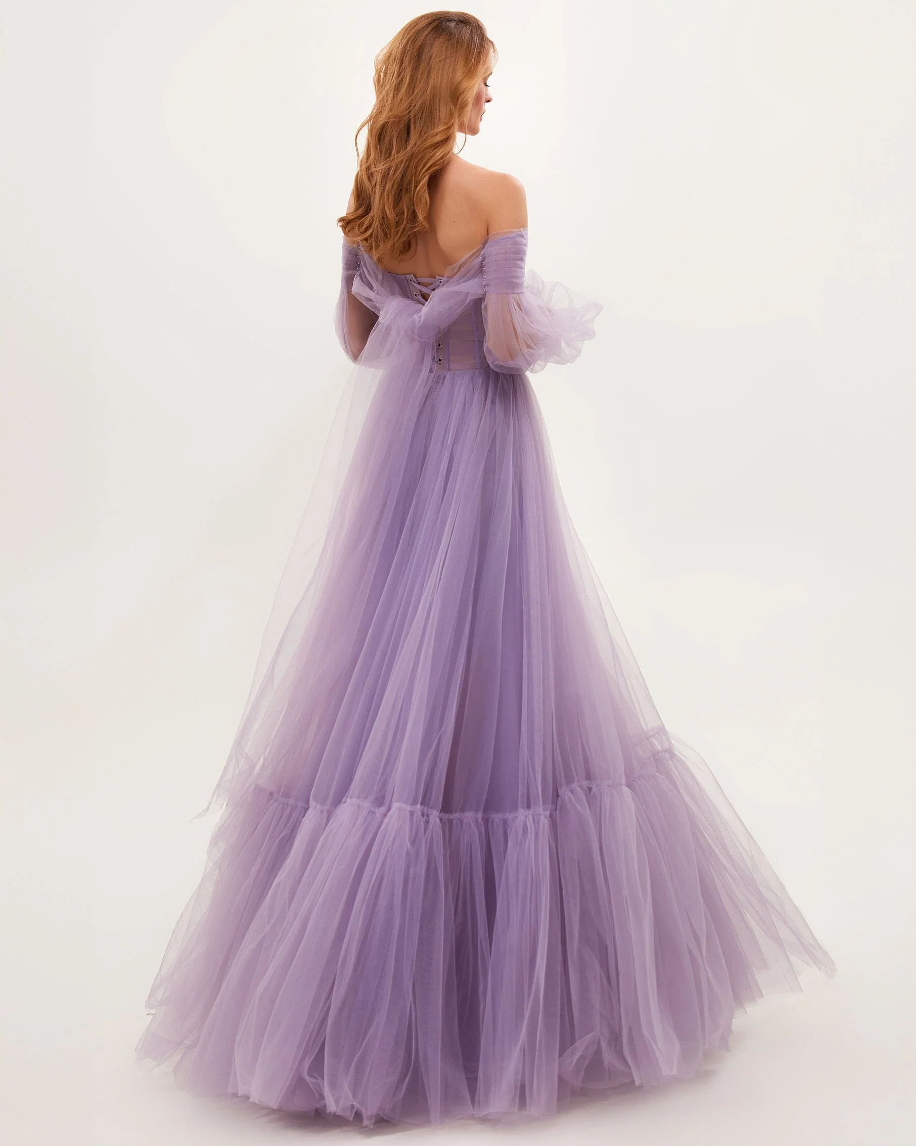 Lavender Sheer Sleeves Maxi Tulle Dress - Image 3
