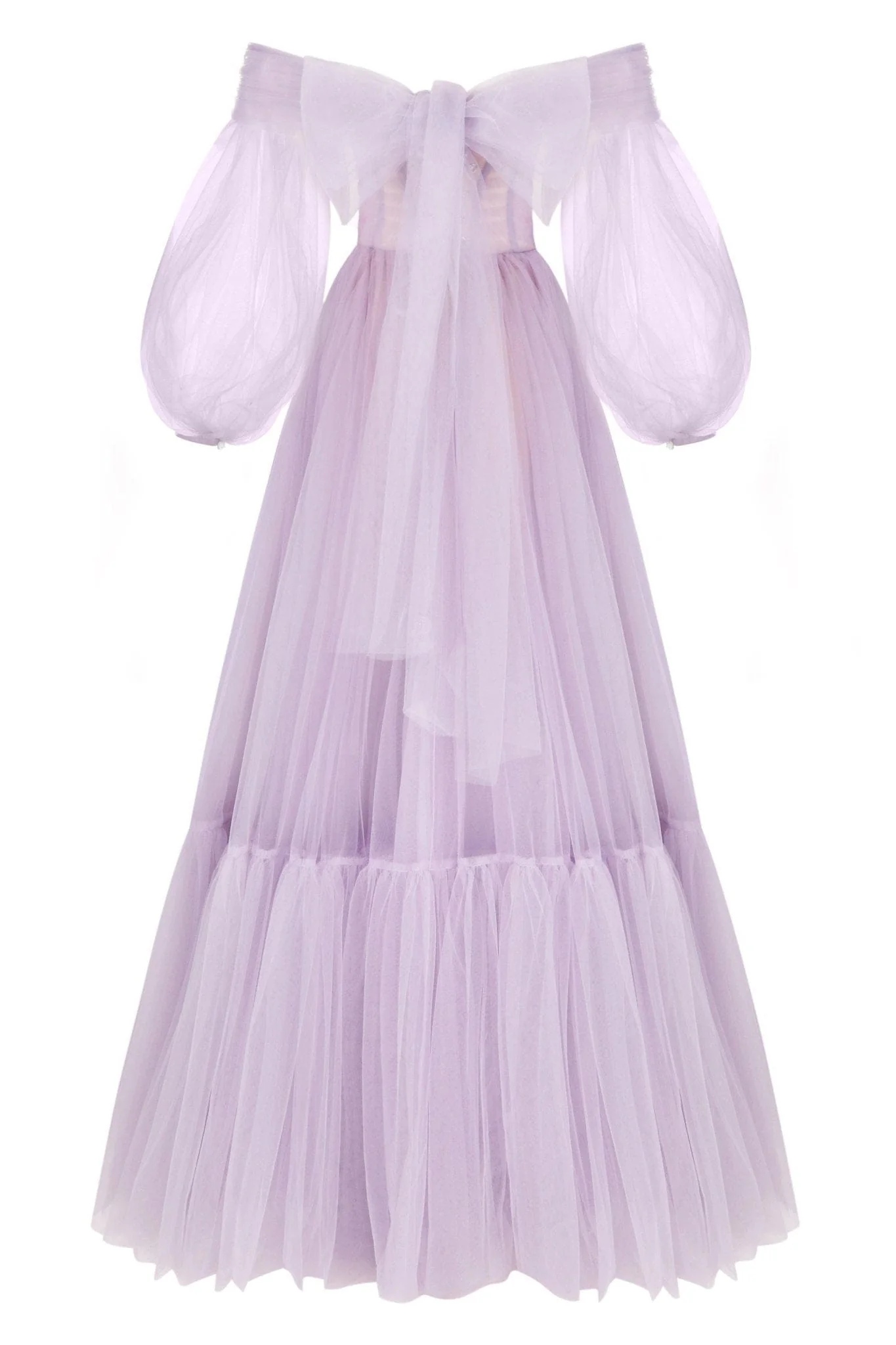 Lavender Sheer Sleeves Maxi Tulle Dress - Image 4
