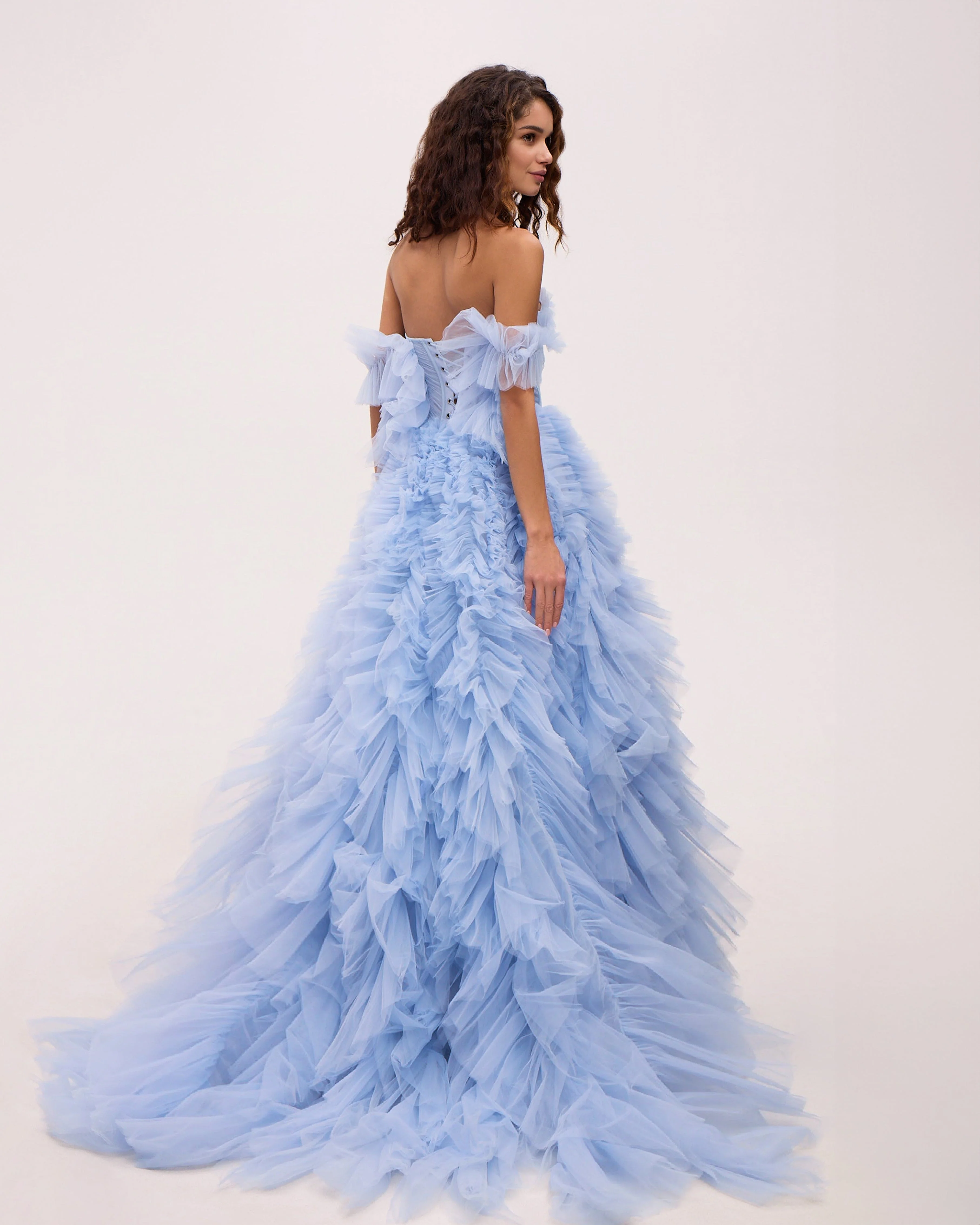 Light Blue All Ruffled Up Evening Fluffy Dress - Image 3