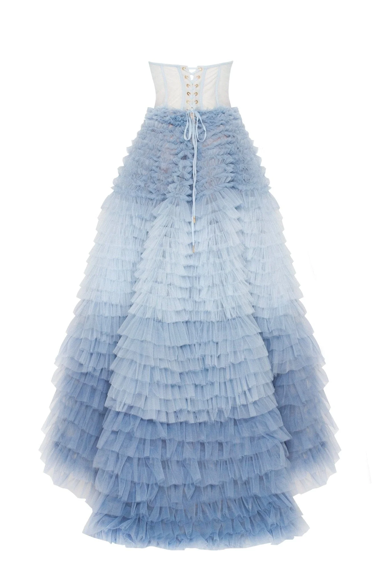 Light Blue Strapless Frill-Layered Fluffy Dress - Image 4