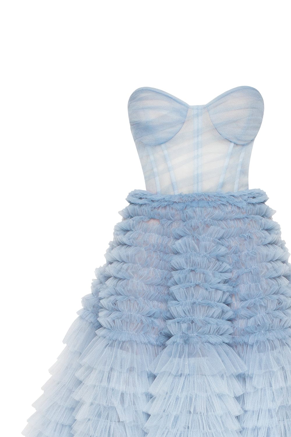 Light Blue Strapless Frill-Layered Fluffy Dress - Image 6