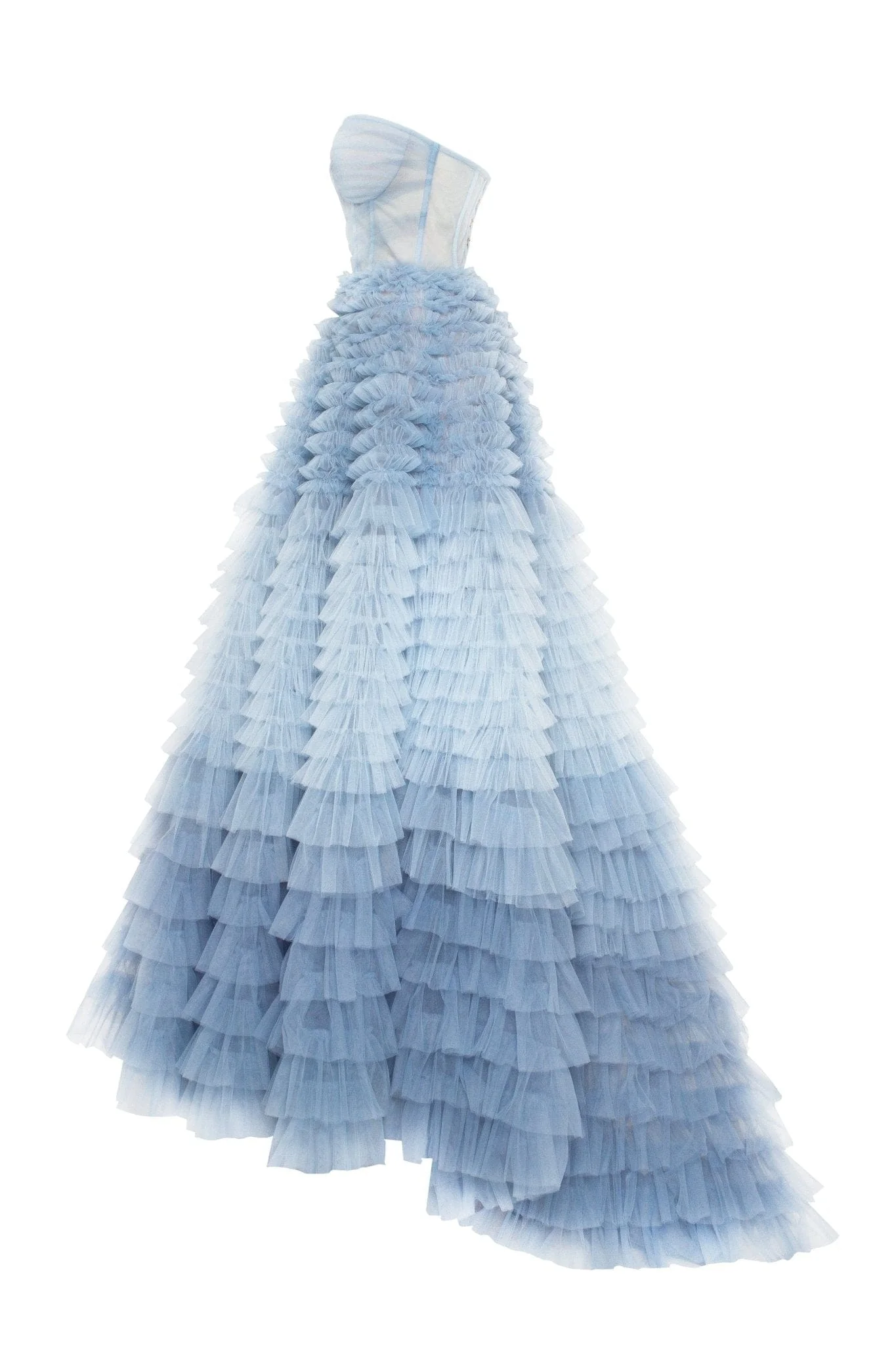 Light Blue Strapless Frill-Layered Fluffy Dress - Image 7