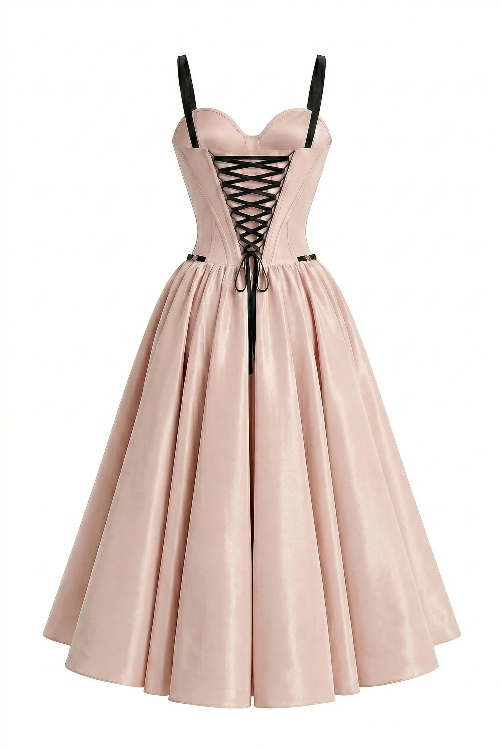 Misty Rose Corset Midi Dress with Contrast Details - Image 4