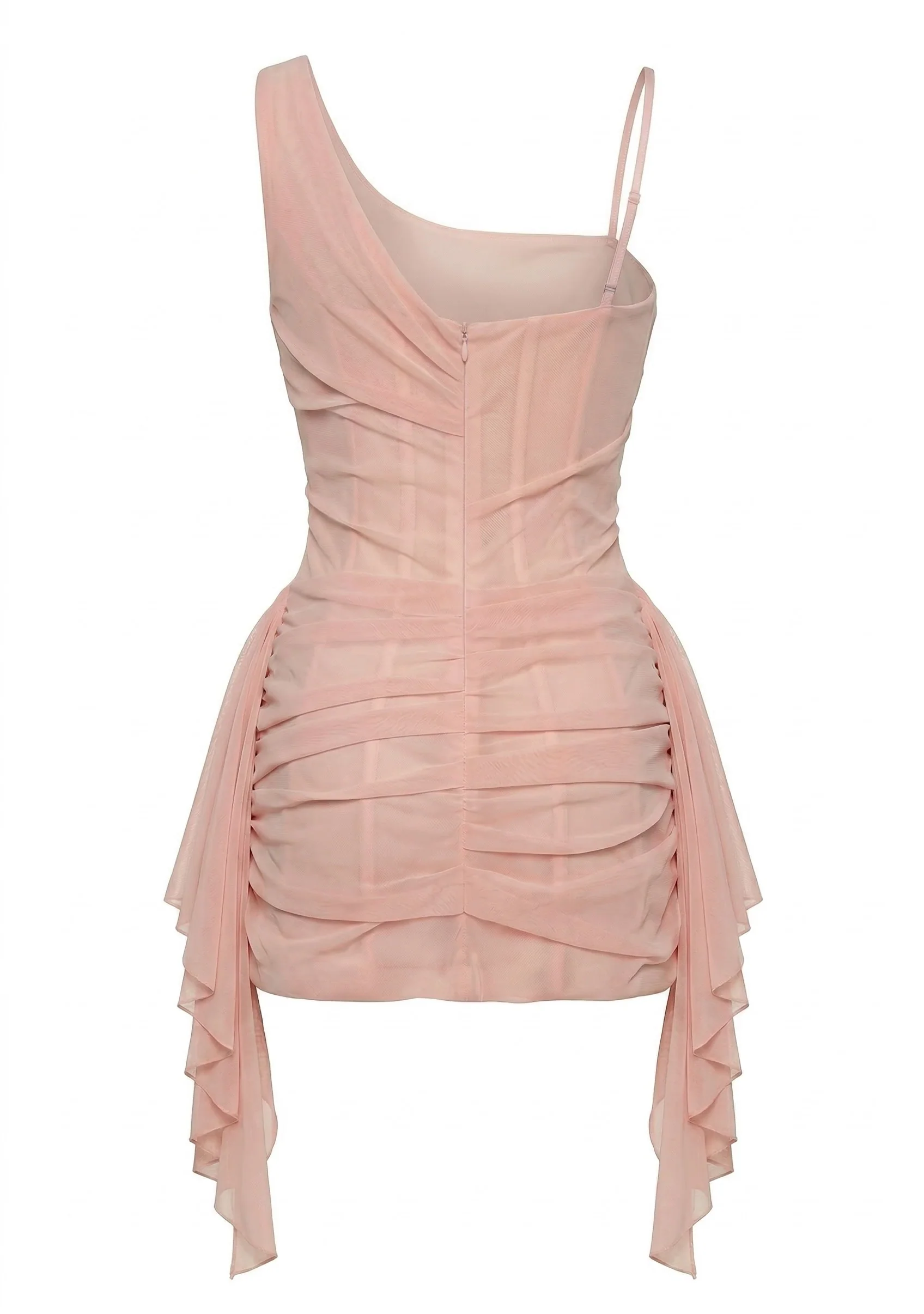 Misty Rose Fitted Mini Dress With Draping - Image 4