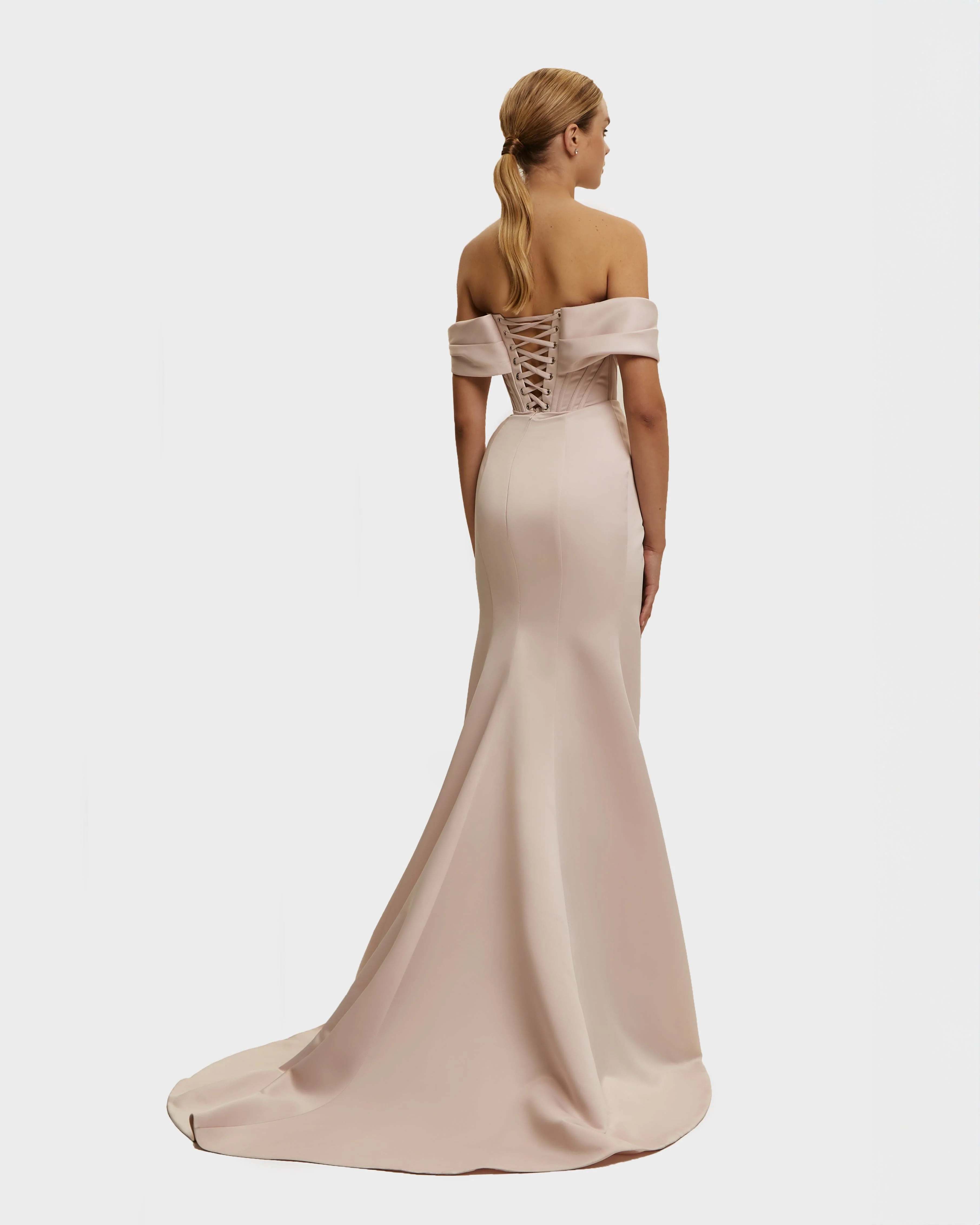 Misty Rose Princess strapless gown with thigh slit - Image 3