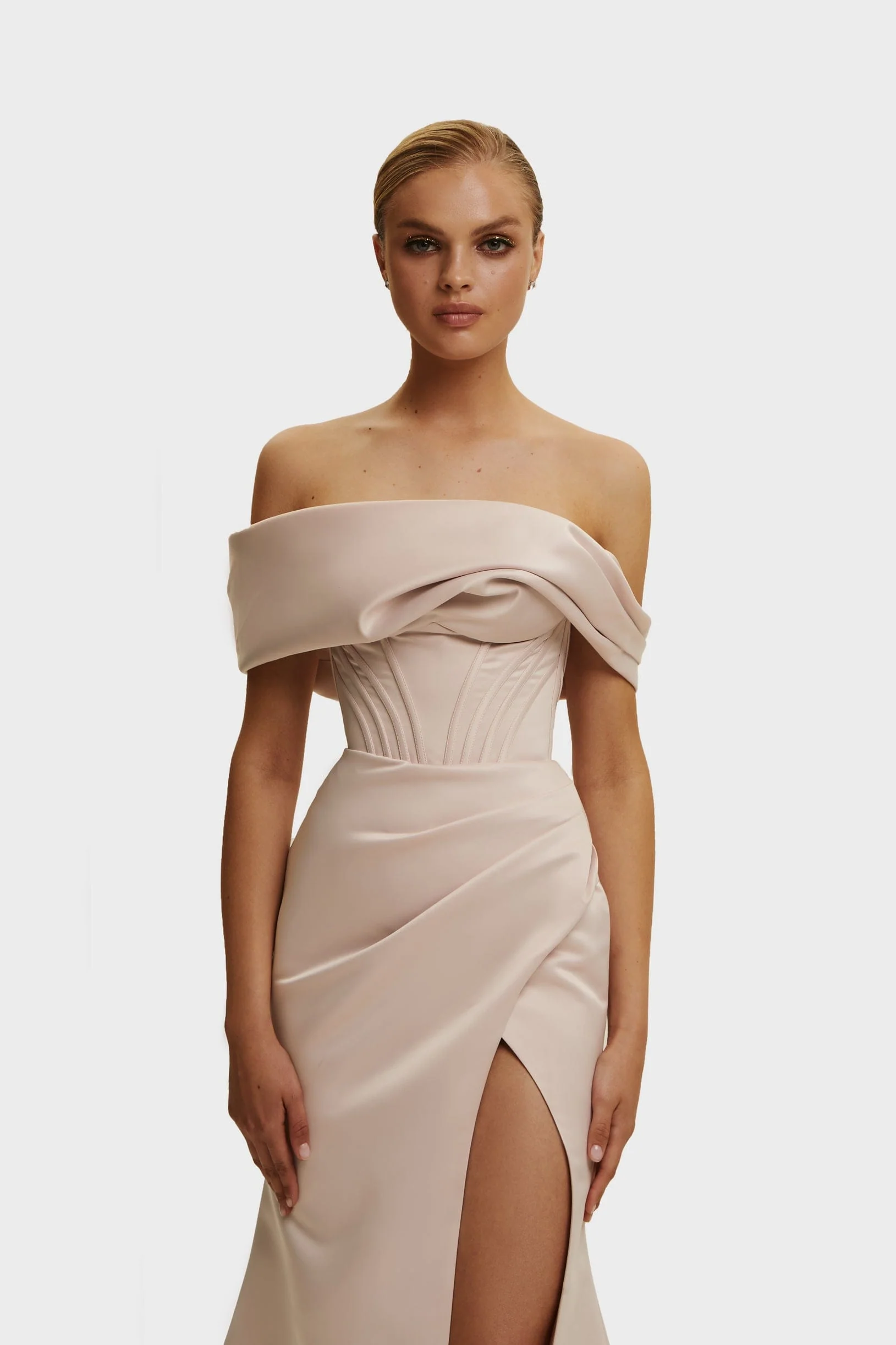 Misty Rose Princess strapless gown with thigh slit - Image 5