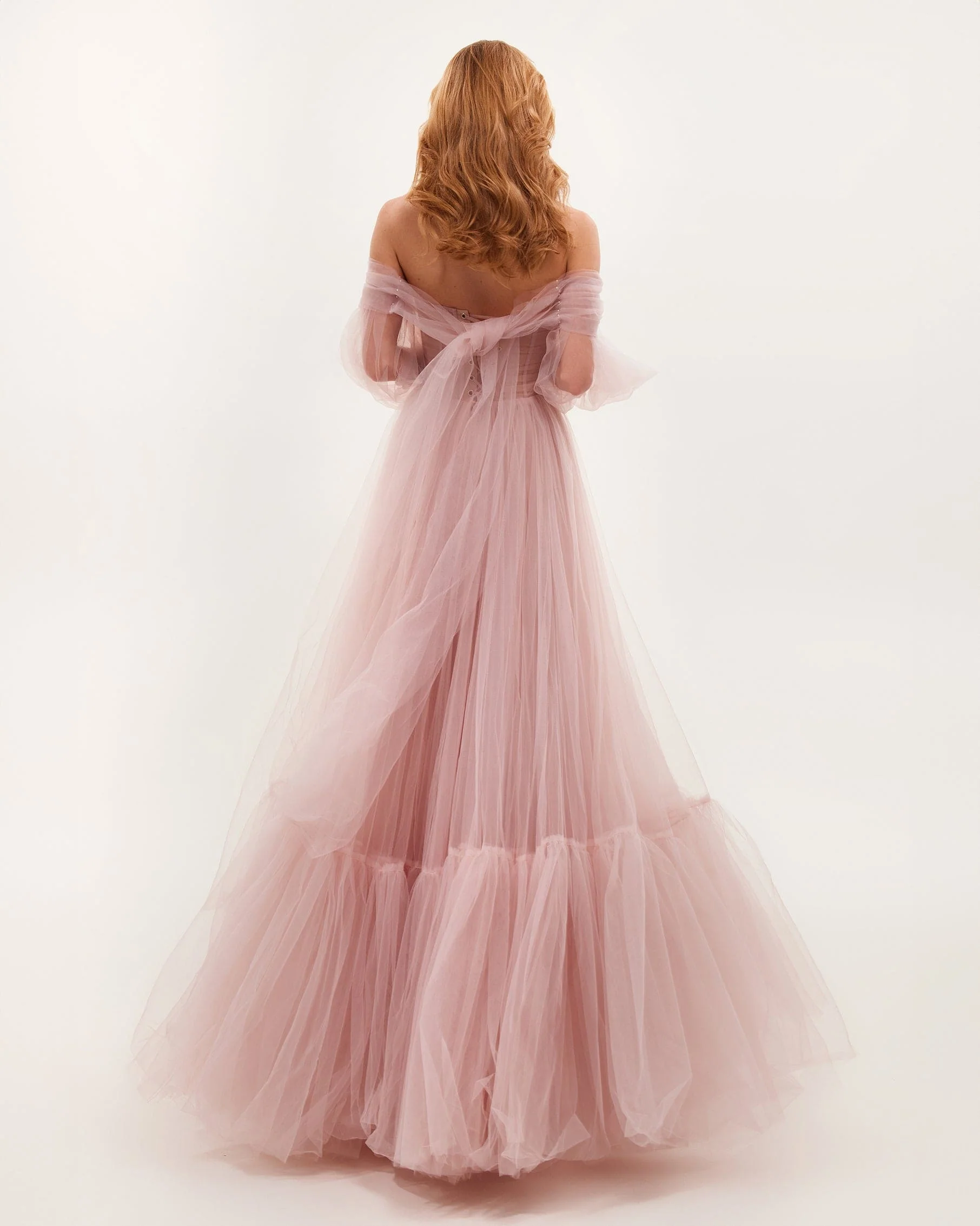 Misty Rose Sheer Sleeves Maxi Tulle Dress - Image 3