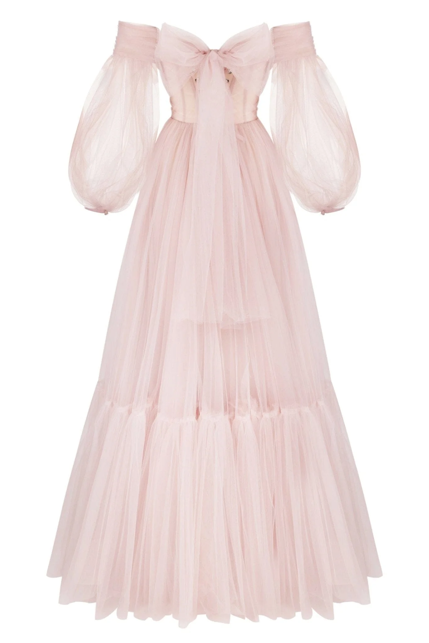 Misty Rose Sheer Sleeves Maxi Tulle Dress - Image 4
