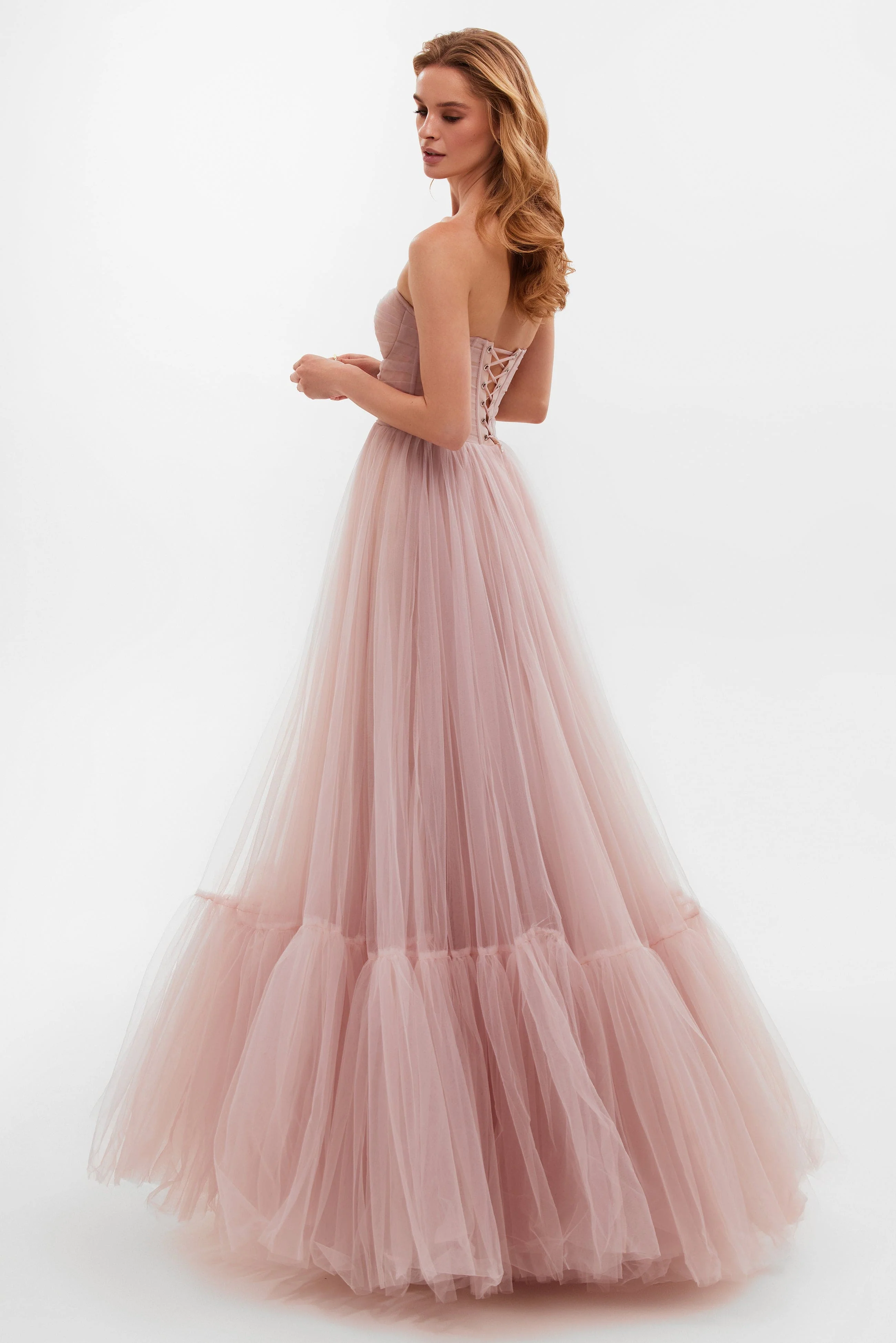 Misty Rose Sheer Sleeves Maxi Tulle Dress - Image 5