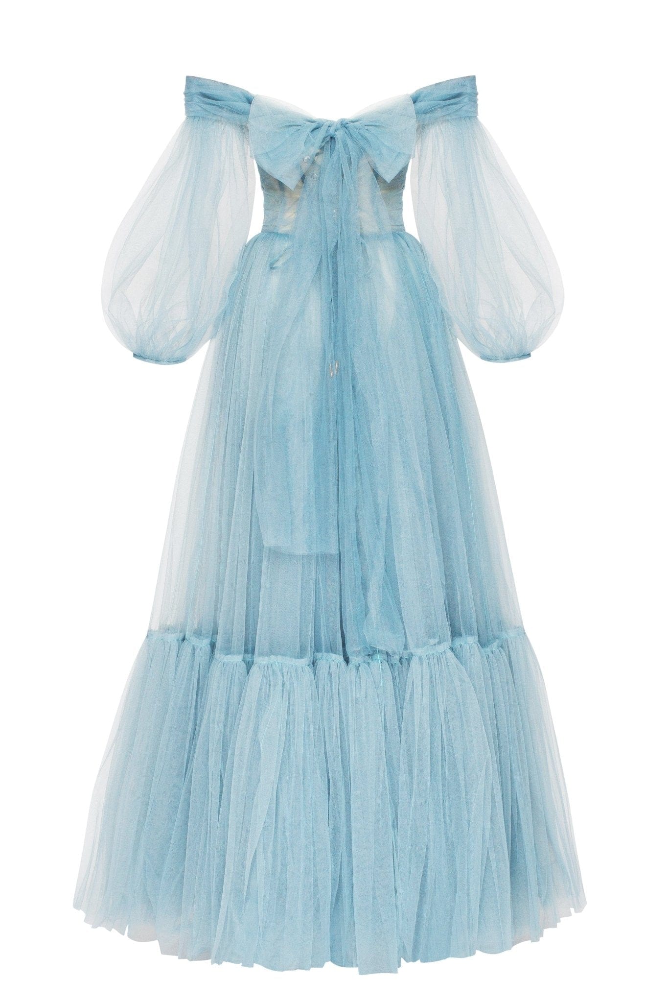 Ocean Wave Sheer Sleeves Maxi Tulle Dress - Image 4