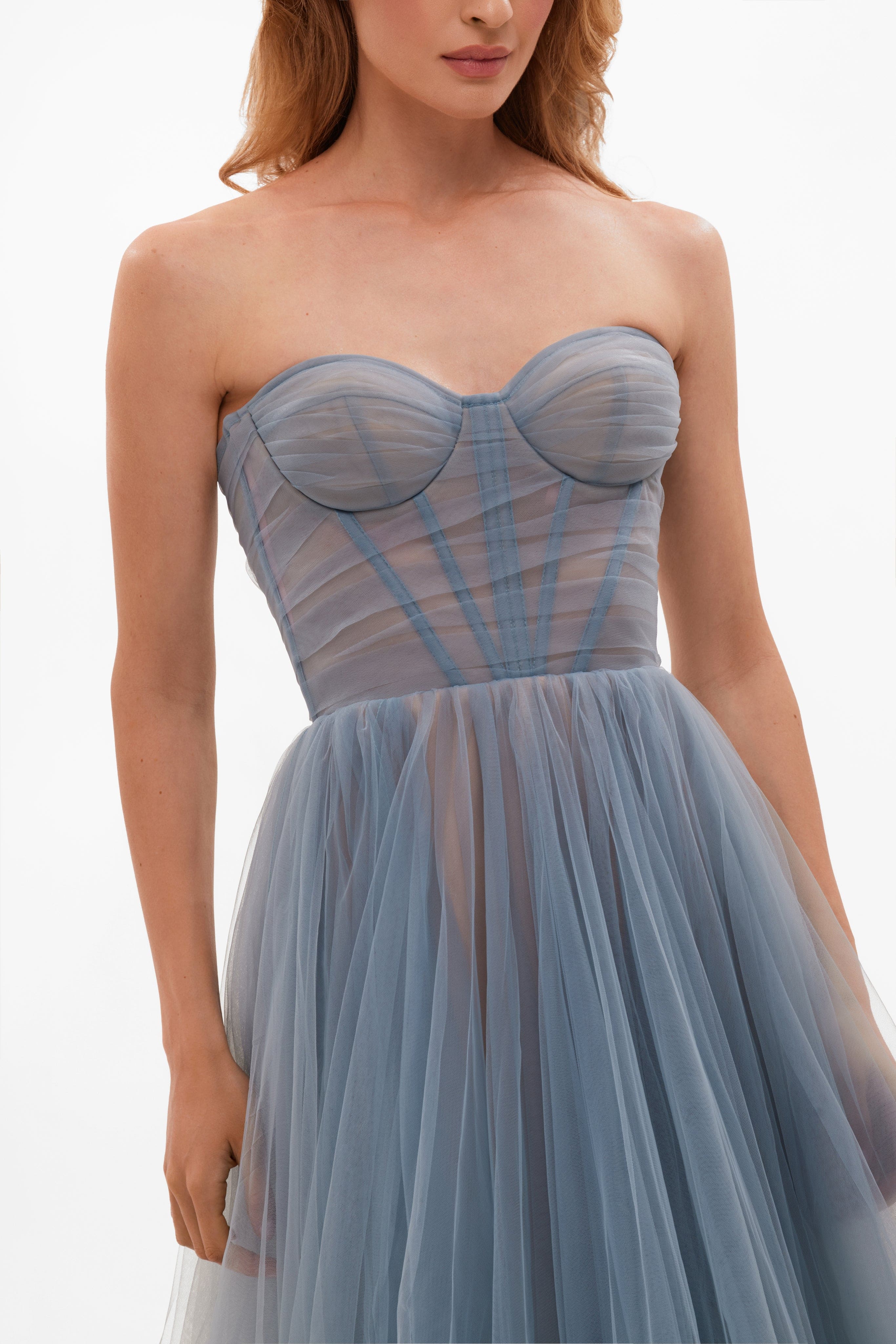 Ocean Wave Sheer Sleeves Maxi Tulle Dress - Image 5