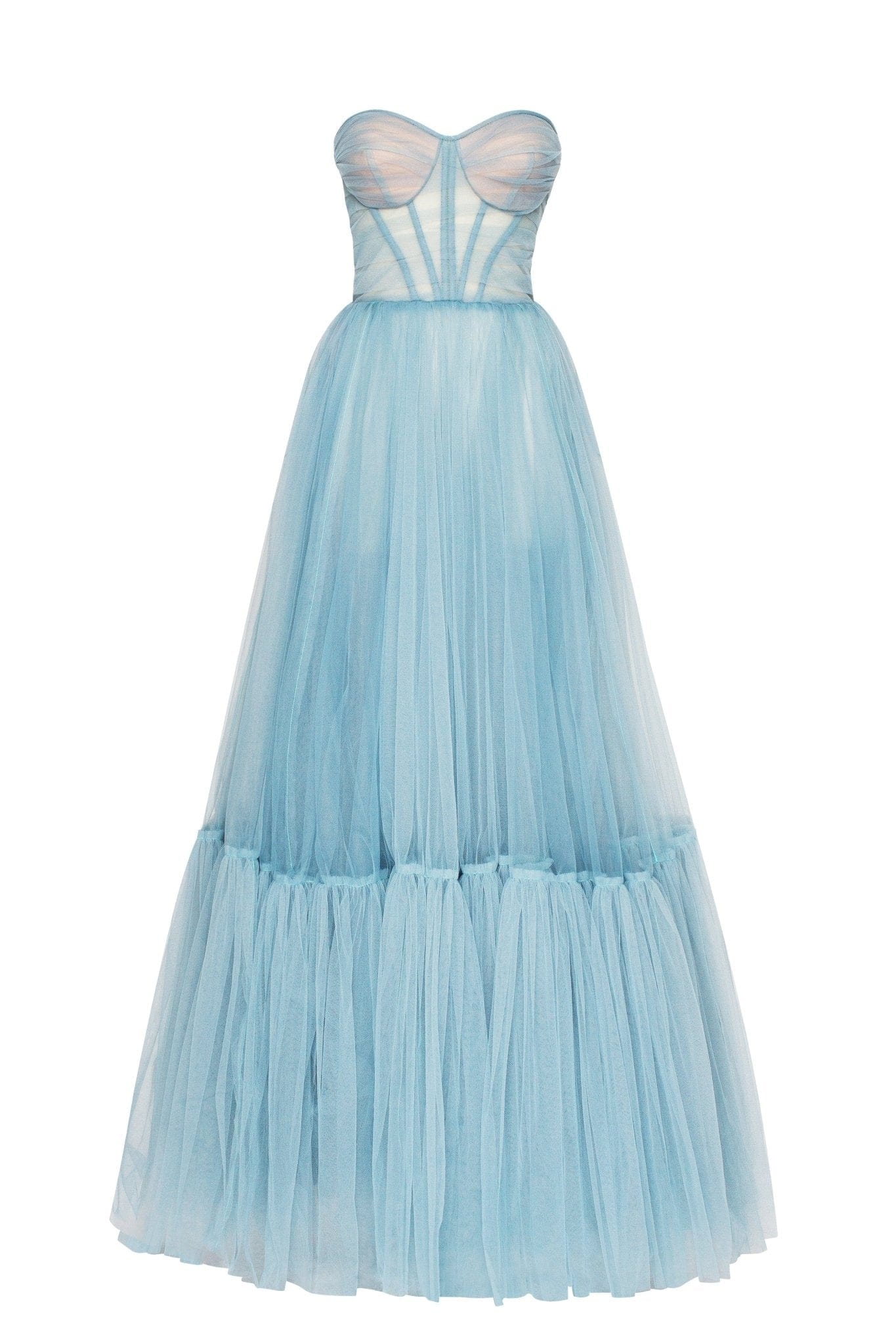 Ocean Wave Sheer Sleeves Maxi Tulle Dress - Image 6