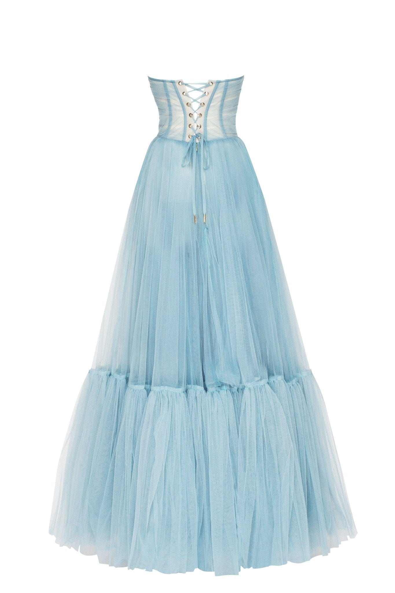 Ocean Wave Sheer Sleeves Maxi Tulle Dress - Image 7
