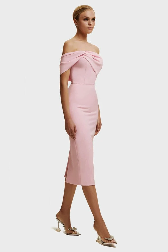 Pink Classy midi dress with open neckline - Image 8