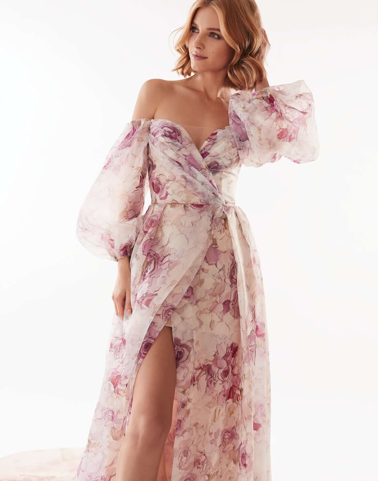 Pink Peony Elegant floral puff sleeve maxi dress - Image 3