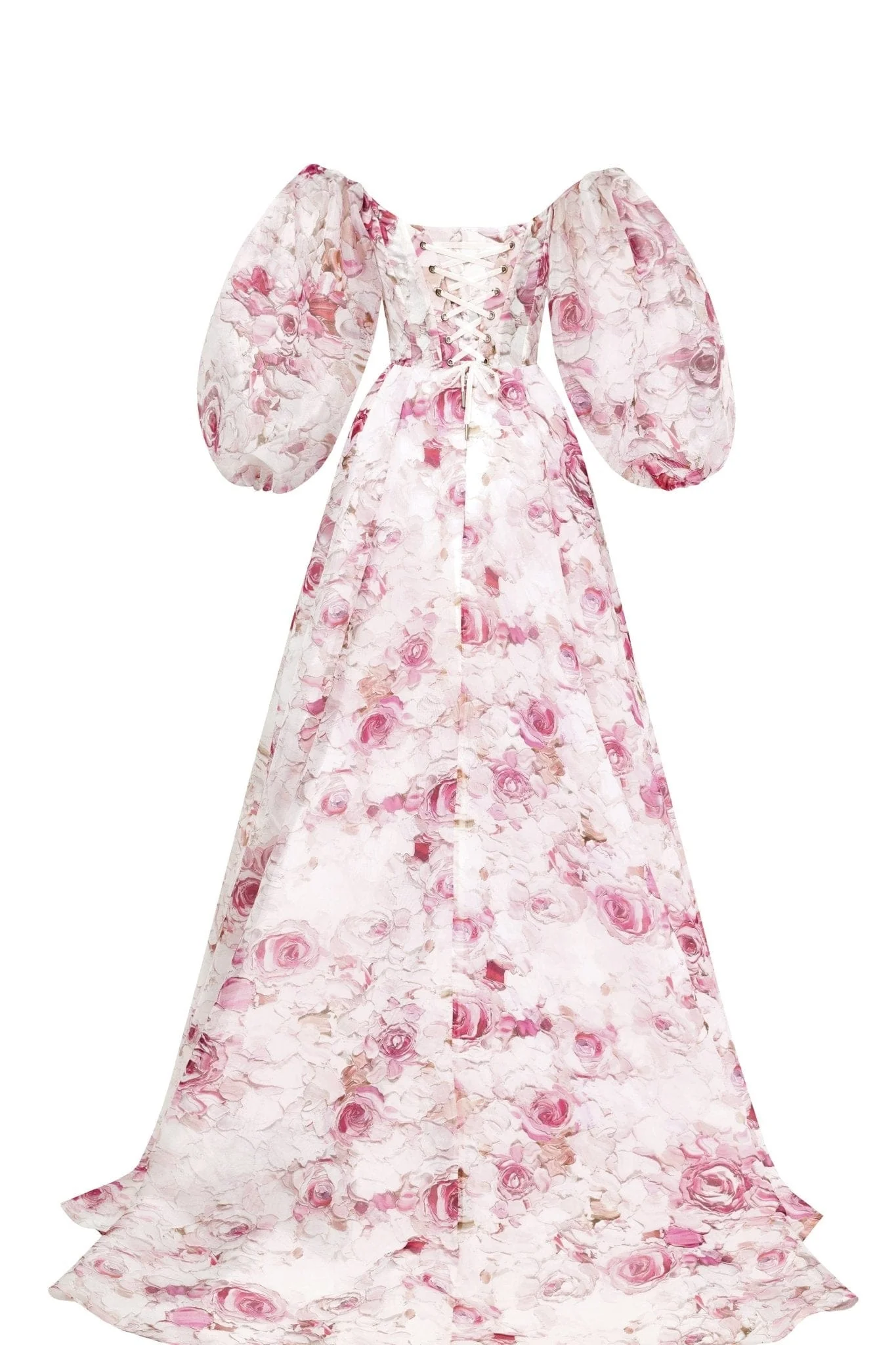 Pink Peony Elegant floral puff sleeve maxi dress - Image 4