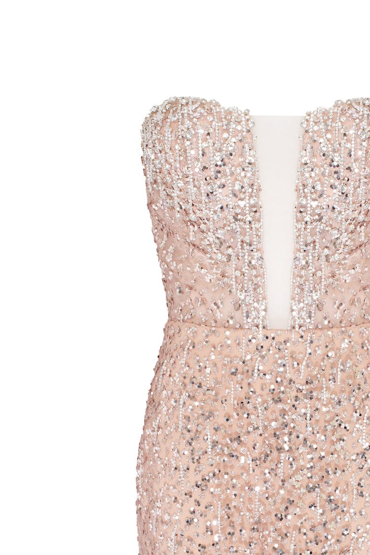 Radiant mini dress in gold with a plunging neckline - Image 6